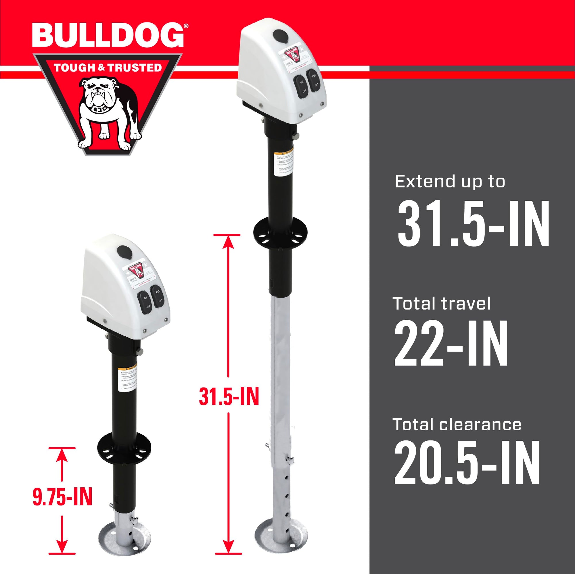 500188 Bulldog White A-Frame Jack with Powered Drive, 3,500 lbs.