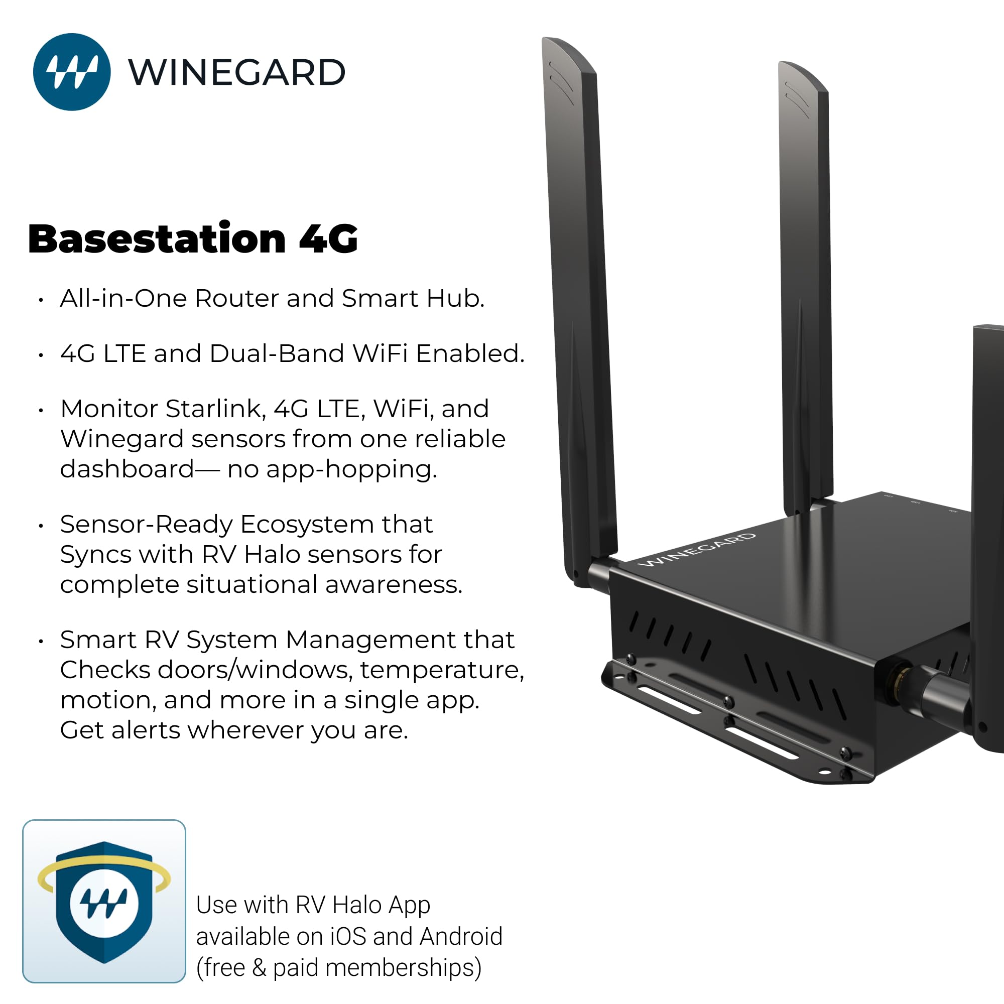4G Winegard Basestation BS-4G01 – Indoor 4G LTE Router & Smart Hub, Dual-Band Wi-Fi, Failover, Sensor-Ready, Starlink Compatible