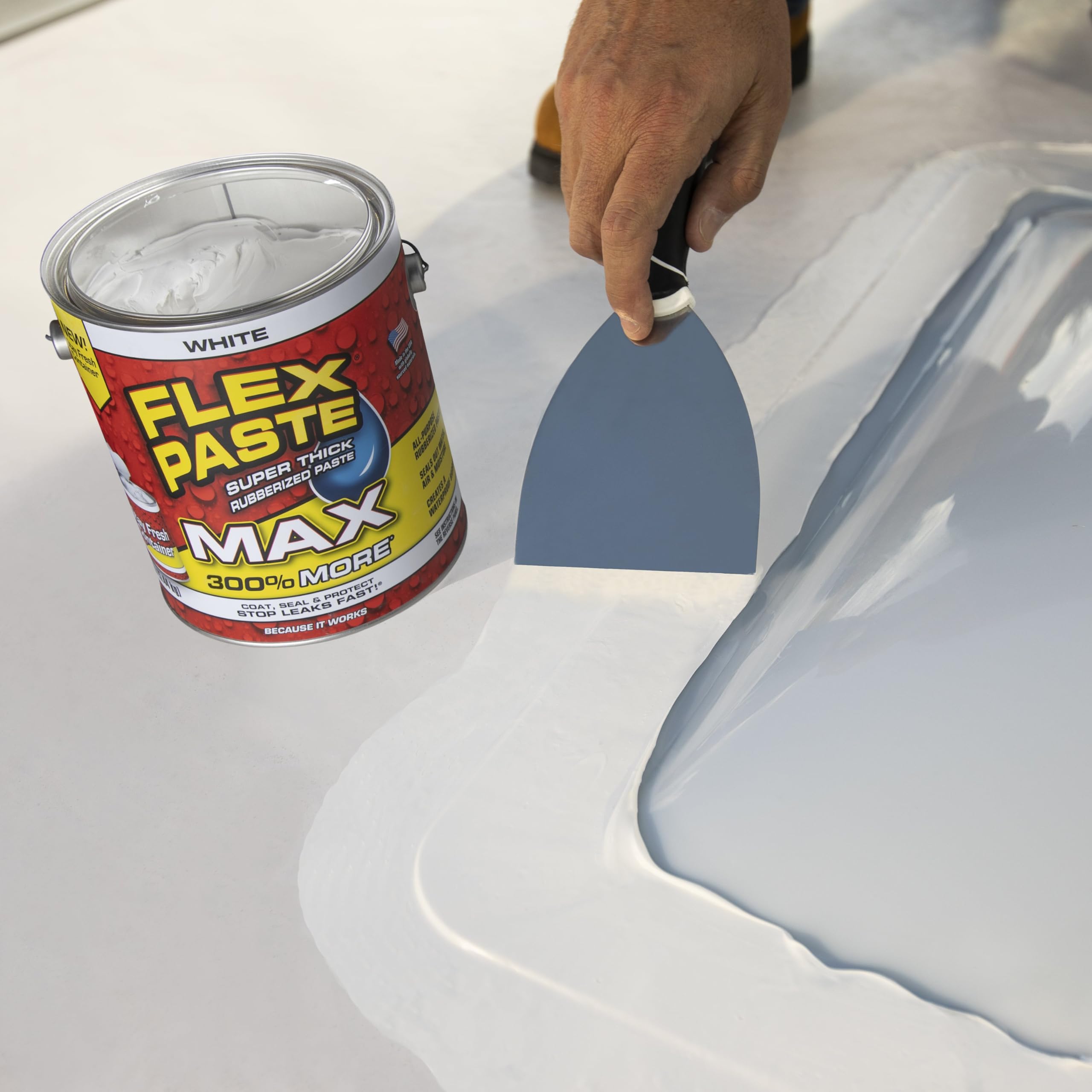 Flex Paste, Paintable Waterproof Putty, Spackle Sealant, Fill Gaps Cracks Holes - Block Out Water and Air - UV Resistant - Walls, Drywall, EPDM, Concrete, Roof, RV Repairs, White, MAX