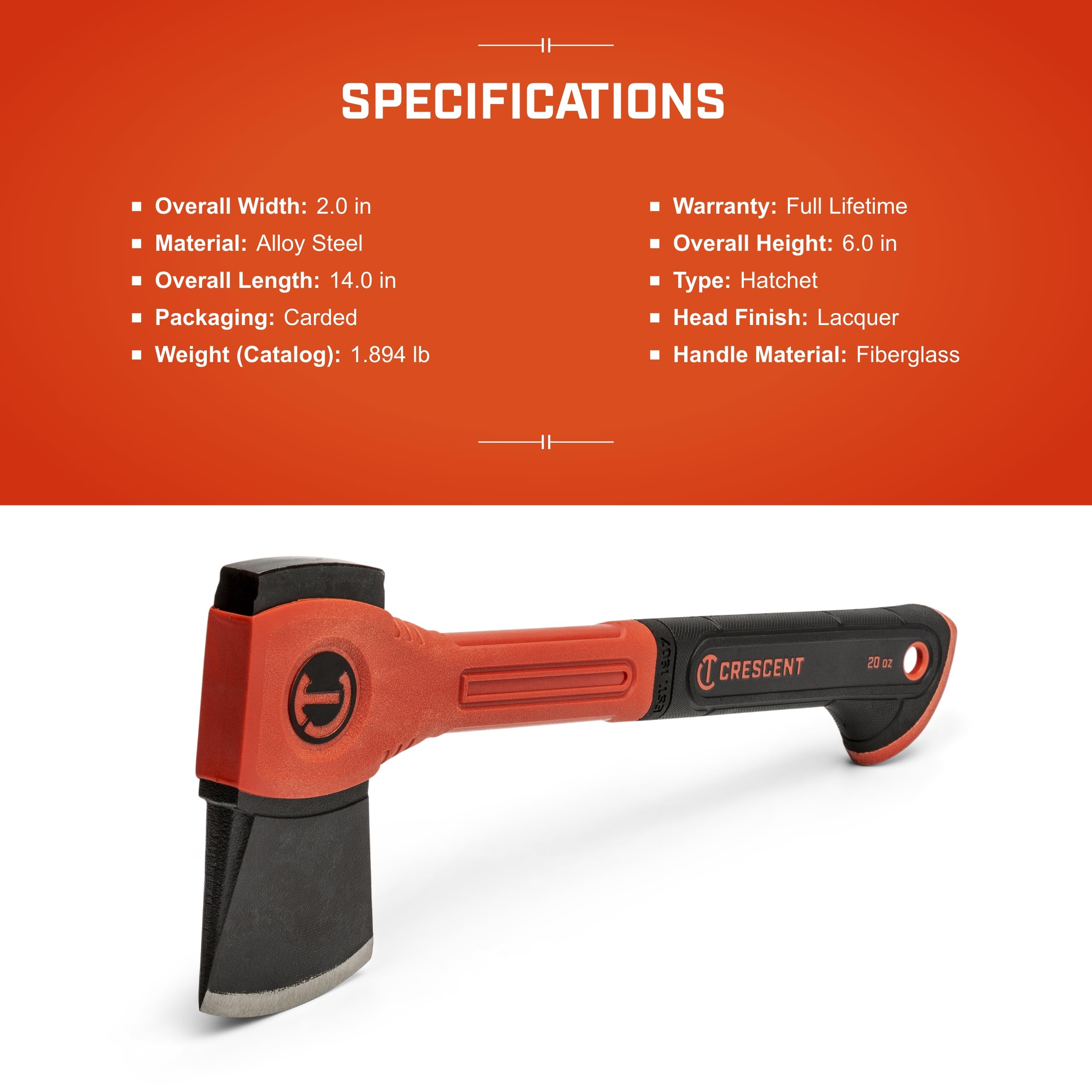 Crescent Tools - 20 Oz. Fiberglass Hatchet (CFHATCH20) Crescent