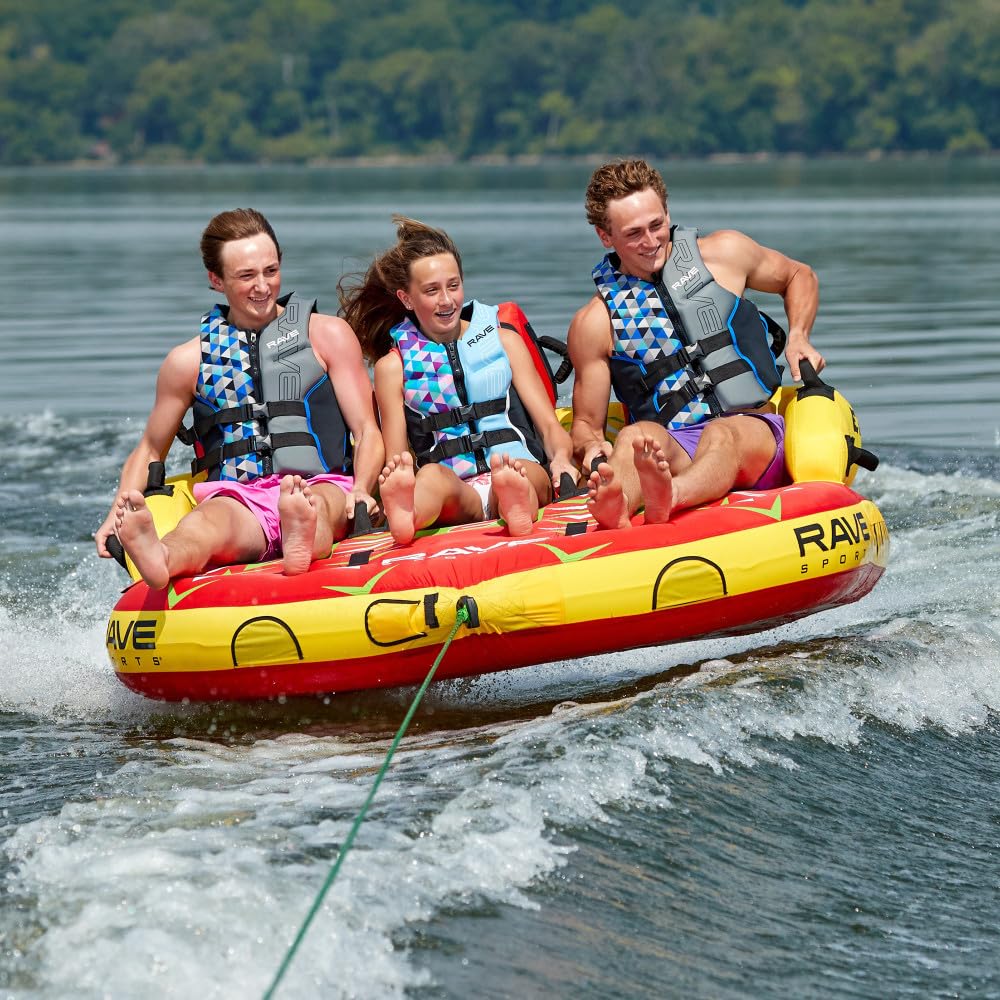 RAVE Sports Epic Tube Towable, 1-3 Riders, Dual Tow Points, Stable Couch-Style Seats with Backrest, Durable Nylon Cover, Neoprene Padding, Foam-Filled Reinforced Handles, Boat Towables-Tubes