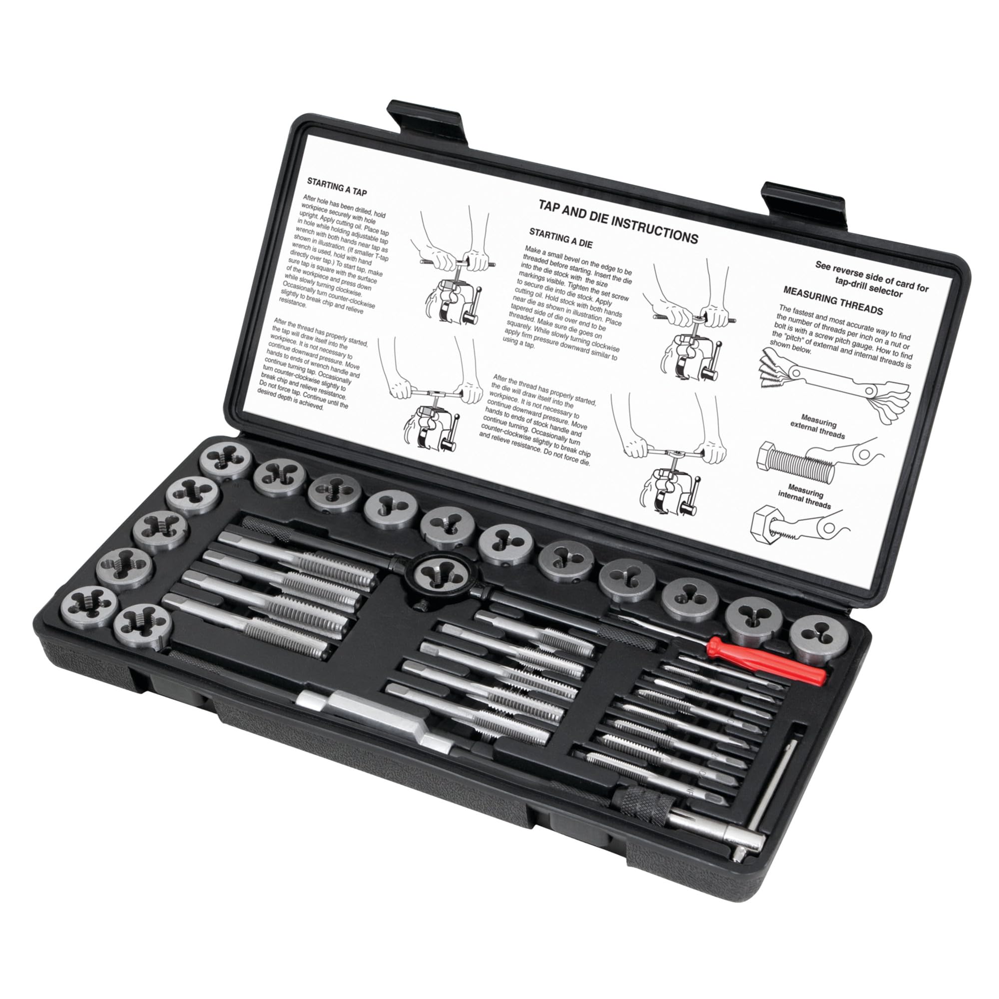 40-Piece Performance Tool W4002DB Metric Tap And Die Set | Coarse and Fine Threads | Essential Threading Rethreading Tool Kit with Accessories and Storage Case