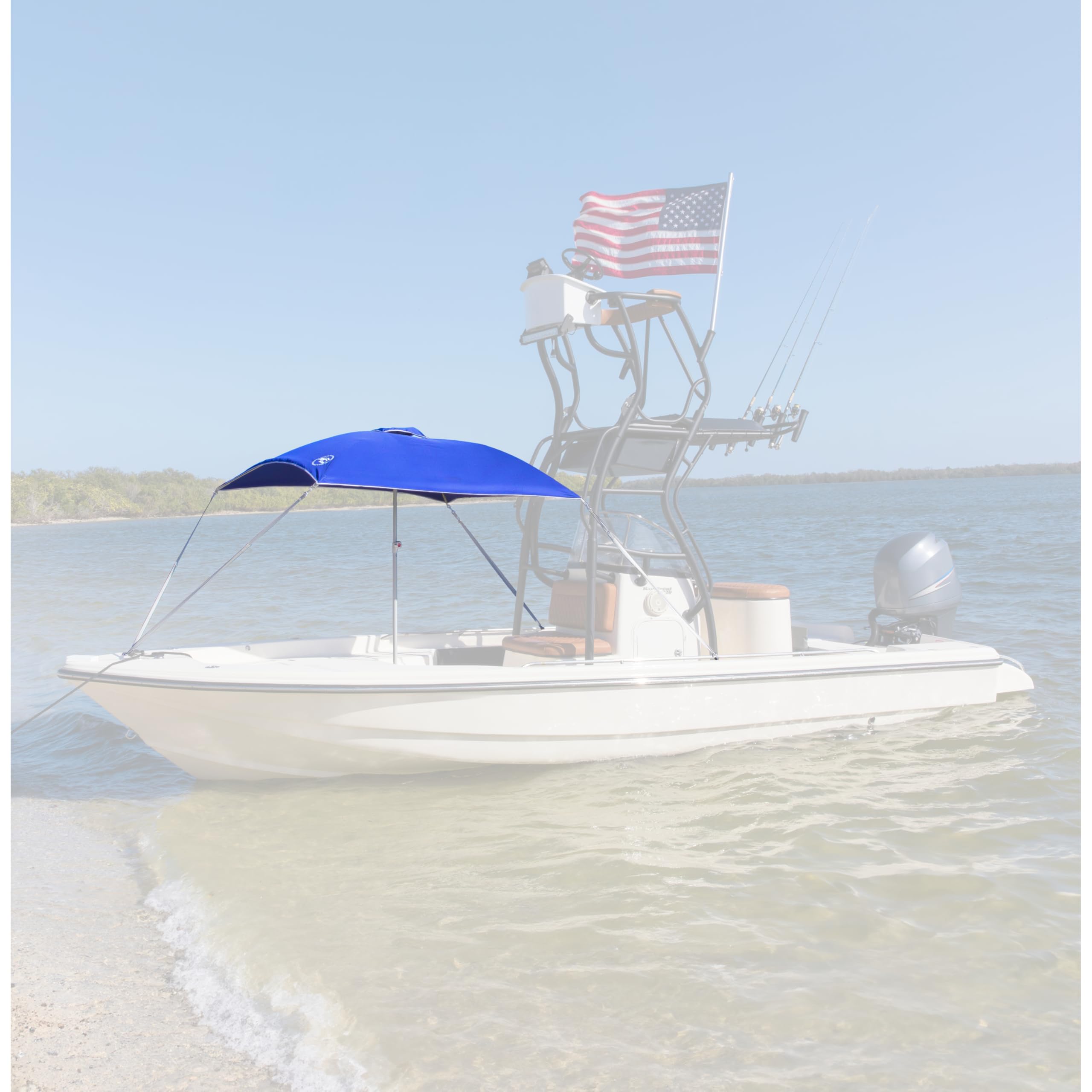 Taylor Made 6' x 6' Anchorshade III Boat Shade, Blue, Adjustable Aluminum Pole to 8 Feet, UV-Treated Fade-Resistant Nylon, Market-Style Top, Carrying Case, Fits Most Boats and Benches – 22043