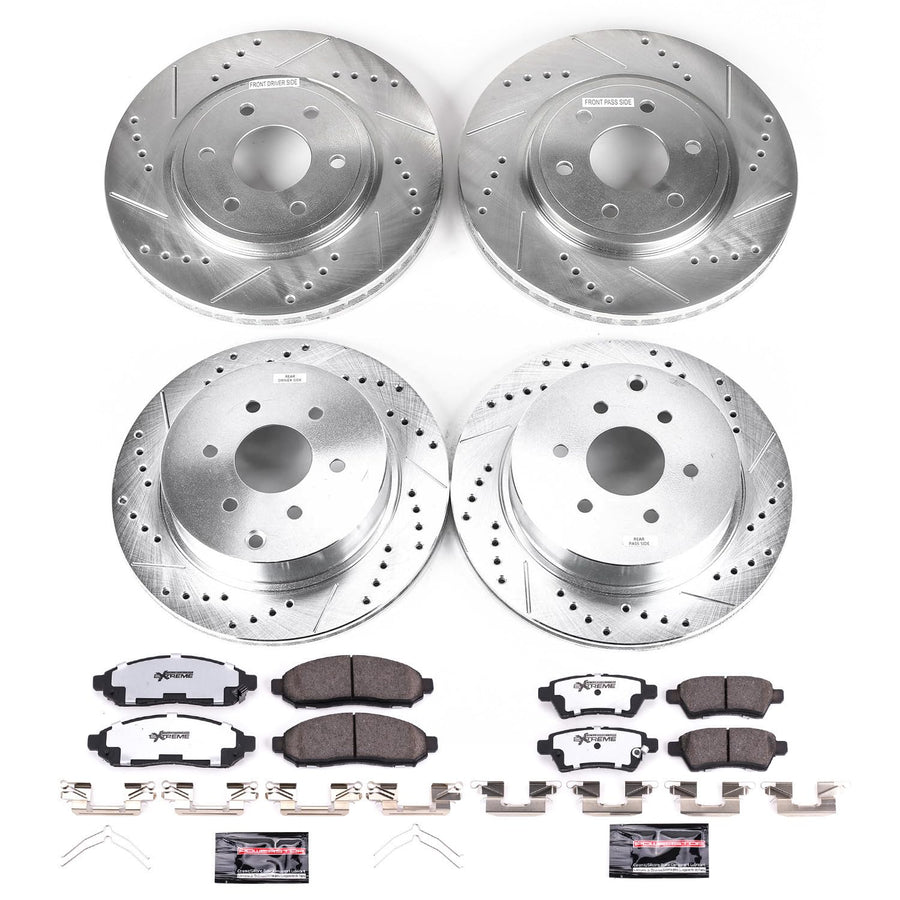 Power Stop Brake Kit Front and Rear For 2005 2006 2007 2008 2009 2010 2011 2012 Nissan Pathfinder - Truck & Tow Carbon Fiber Ceramic Pads & Drilled and Slotted Rotors Replacement, K144-36