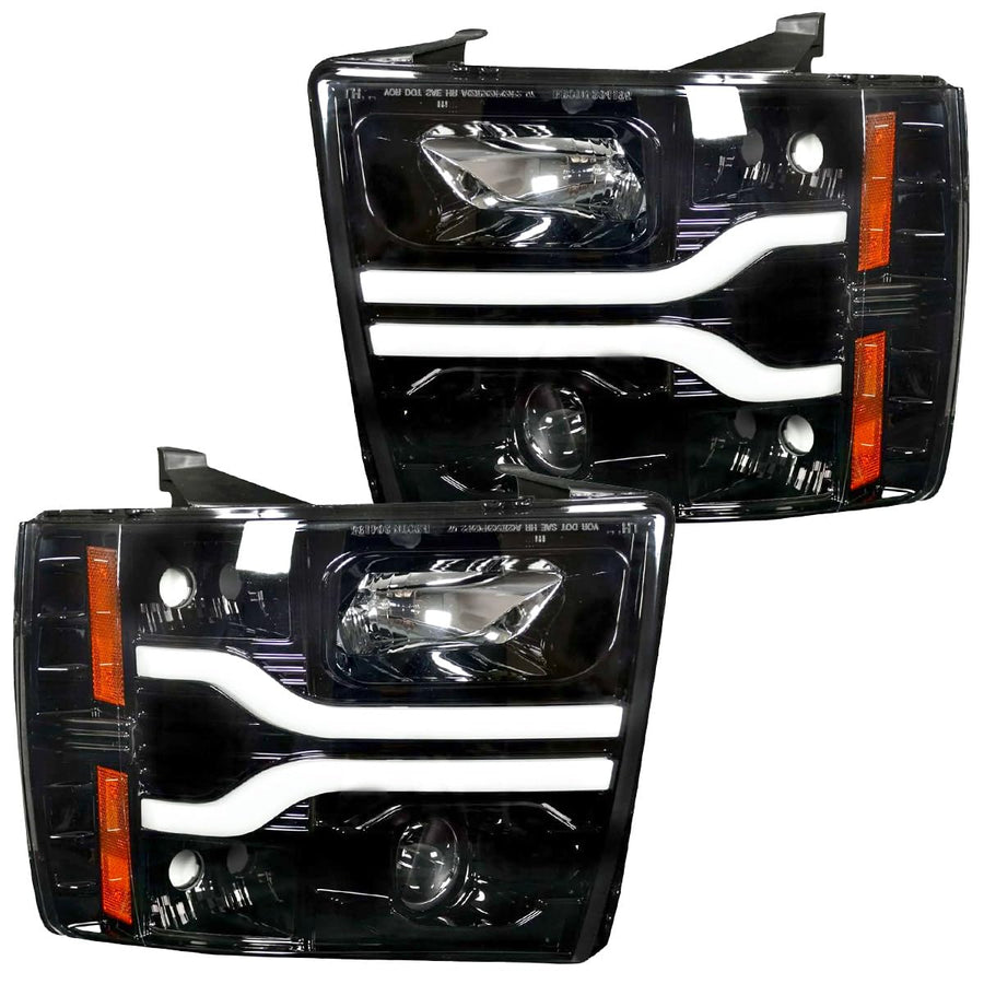 Fits Chevy 2007-2013 Silverado 1500/2500/3500 RECON Projector Headlights OLED Halos & DRL - Smoked Lens (SMOKED)