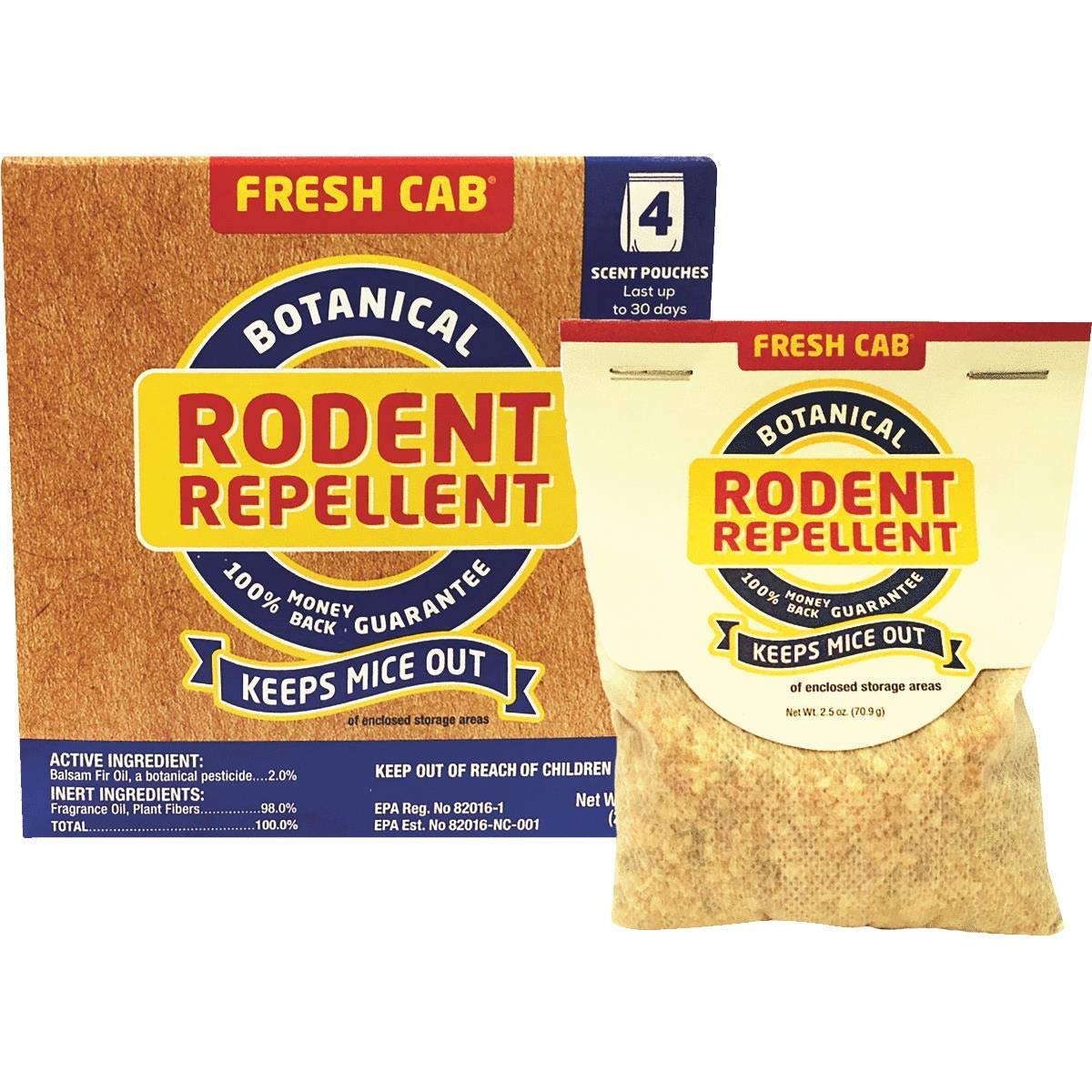 Fresh Cab EarthKind EMW7208598 Rodent, Rats and Mice Repellent With Blend Of Plant Fiber and Botanical Extracts For Use On The Farm, Industrial Settings, Garage or RV, 2.5 Ounce x 4 Scent Pouches