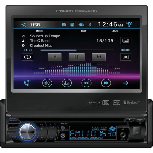 Power Acoustik 1-DIN PD-724B Source Unit With Bluetooth/Motorized 7" LCD,Black