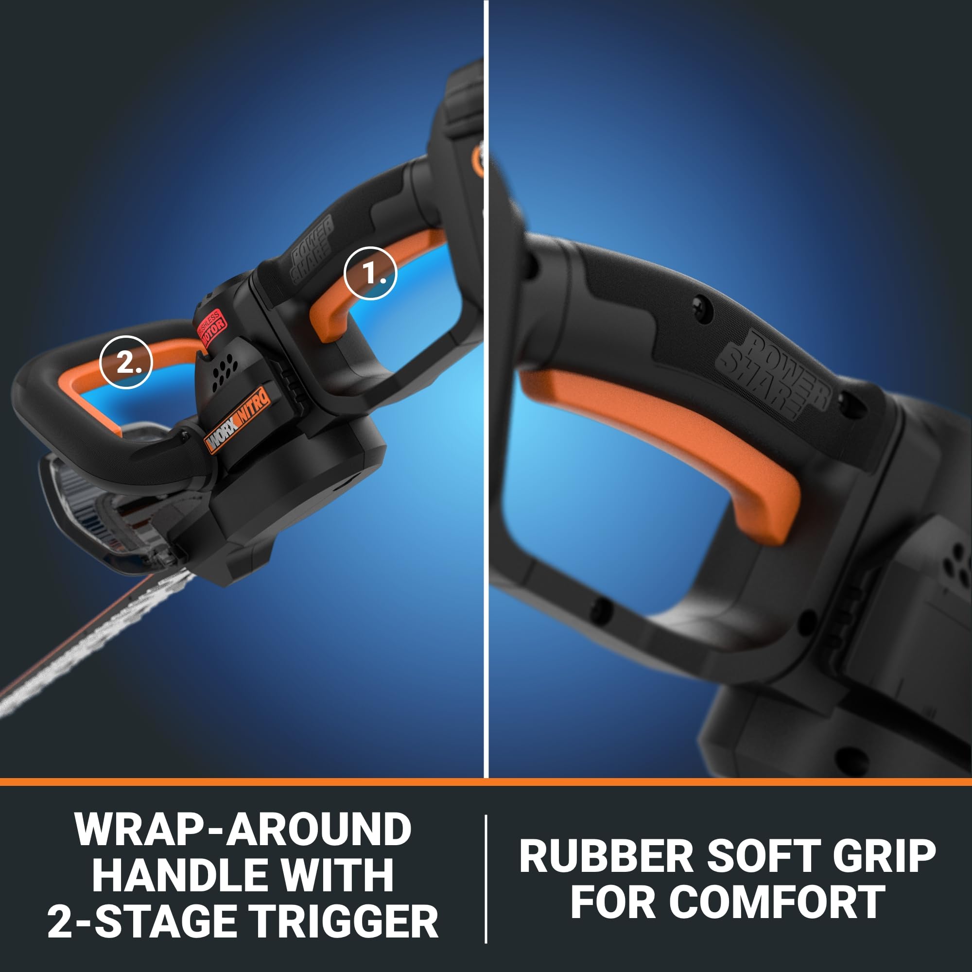 WORX 22" Nitro Cordless Hedge Trimmer, Electric Hedge Trimmer with Dual-Action Blades & 3400 SPM, Brushless Bush Trimmer Cuts Branches 1" Thick, 4.0 Ah Battery & Charger Included, WG263
