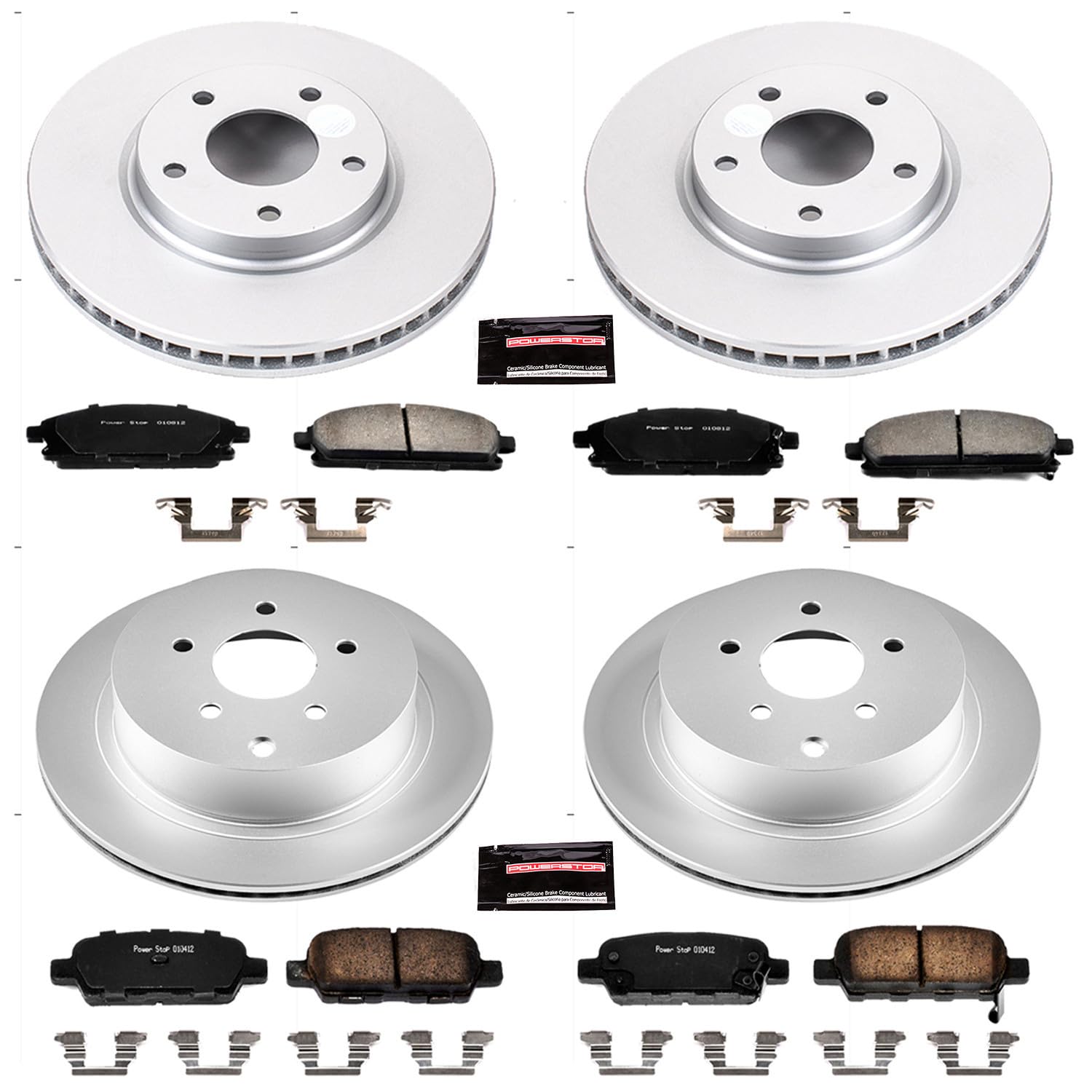 Power Stop CRK2766 Brake Rotor & Coated Ceramic Brake Pads- front & rear For Nissan Quest 2004-2009 [Model Specific]
