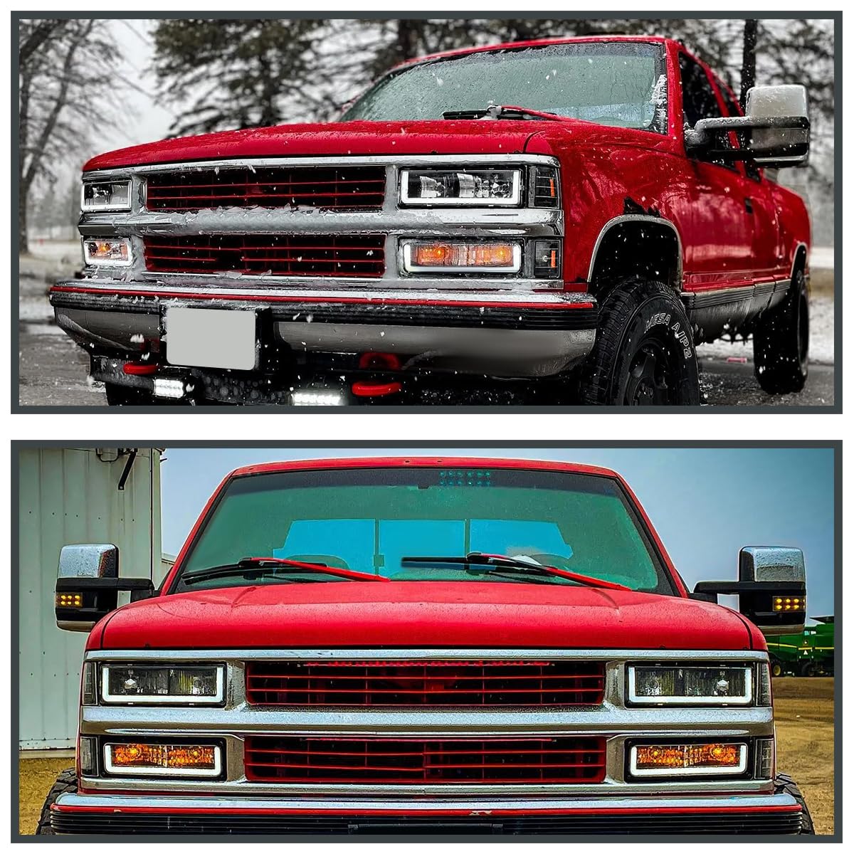 Black Headlights + Bumper Lights + Corner Lights w/LED Tube SPEC-D TUNING Compatible with 1994-1998 Chevy C10 C/K 1500/2500/3500, Left + Right Pair Headlamps Assembly