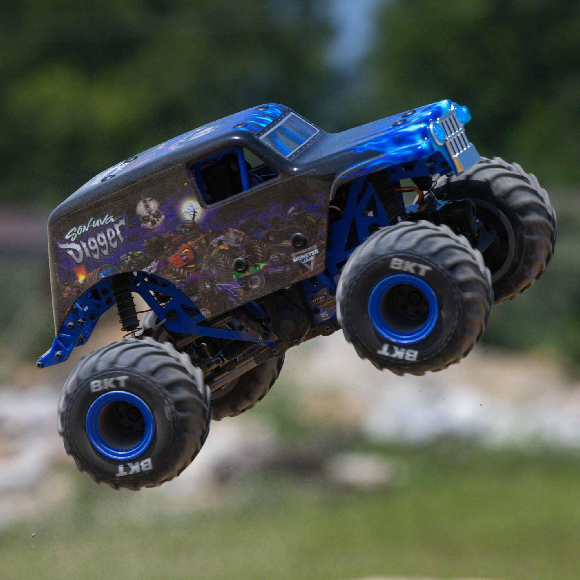 Losi 1/18 Mini Son Uva Digger LMT 2S 4X4 RTR Brushed Monster Truck Battery & Charger Included Blue LOS01026T2