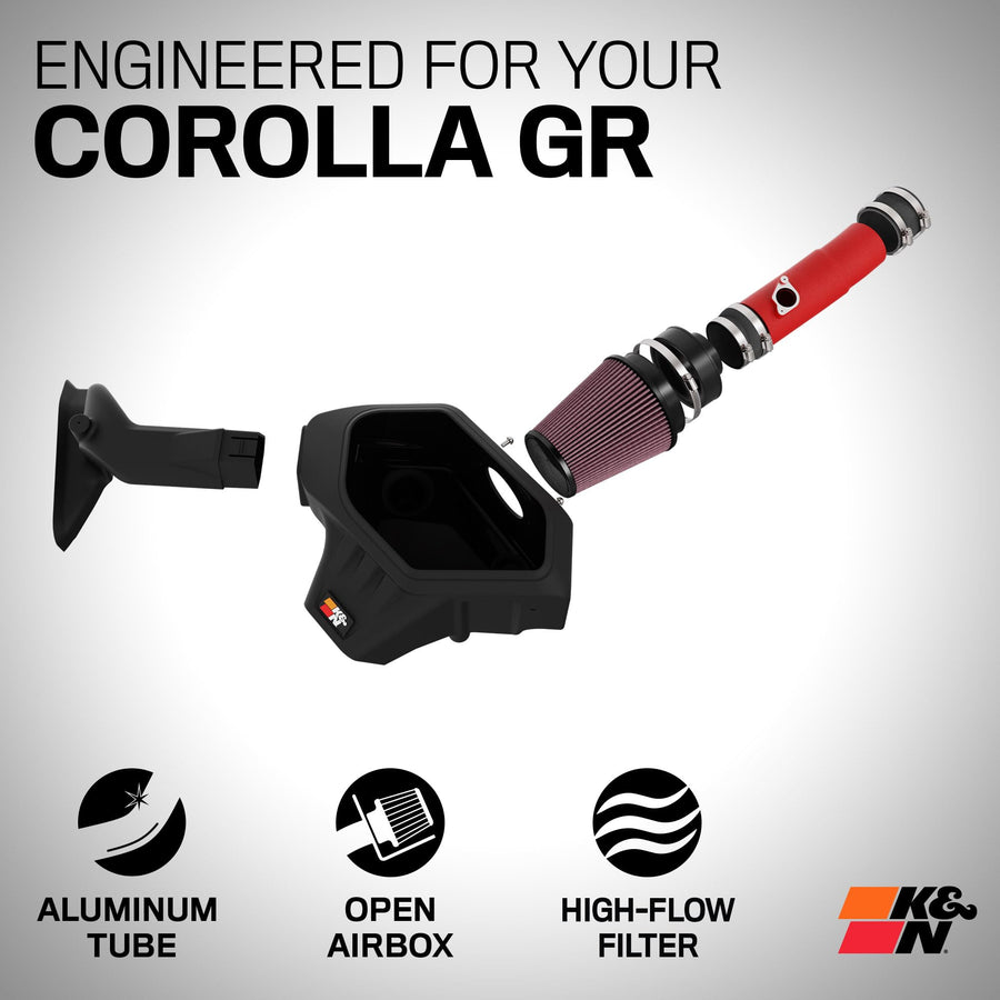 Cold Air Intake System K&N: Dry-Flow Air Filter, Increase Performance & Acceleration: Compatible with 2023-2025 Toyota: GR Corolla, 69-8625TWR