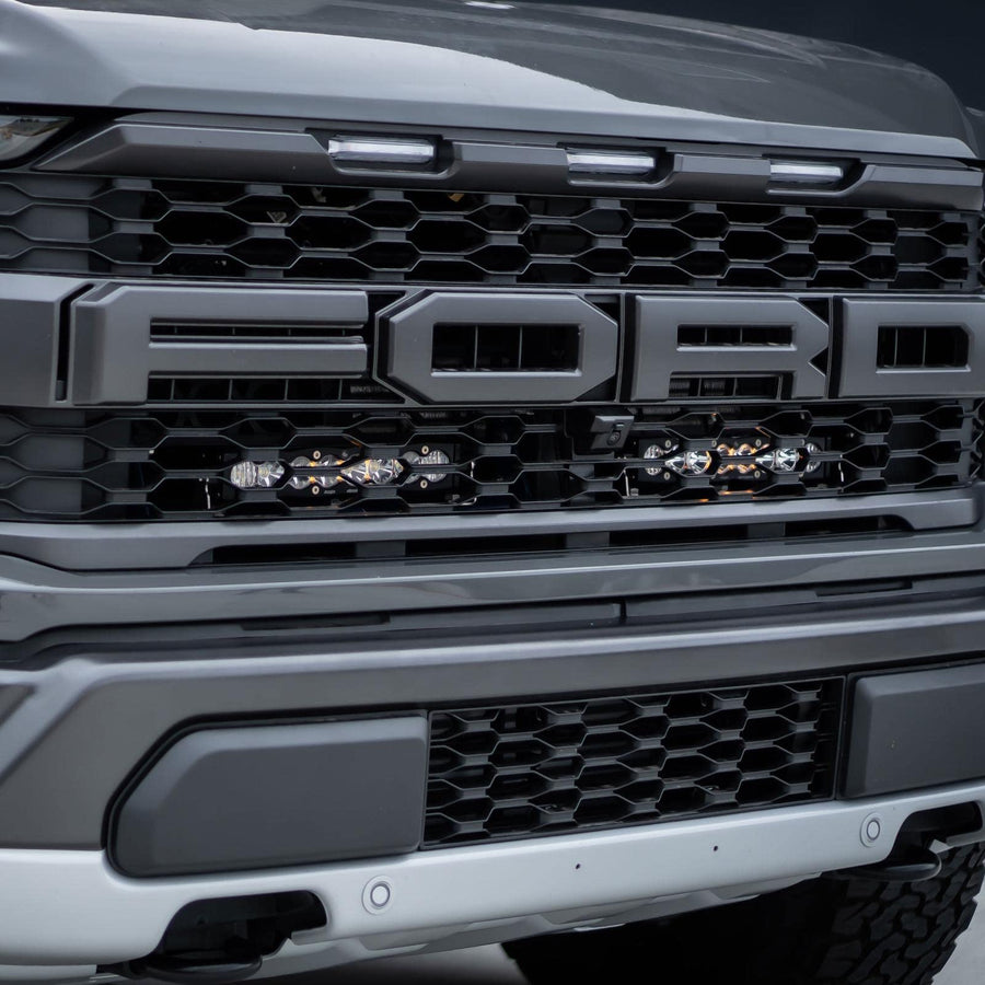 10-inch Baja Designs OnX6+ LED Bar Dual Behind Grille Light Kit for Ford F-150 Raptor 2021+ Truck (Driving/Combo; Amber)