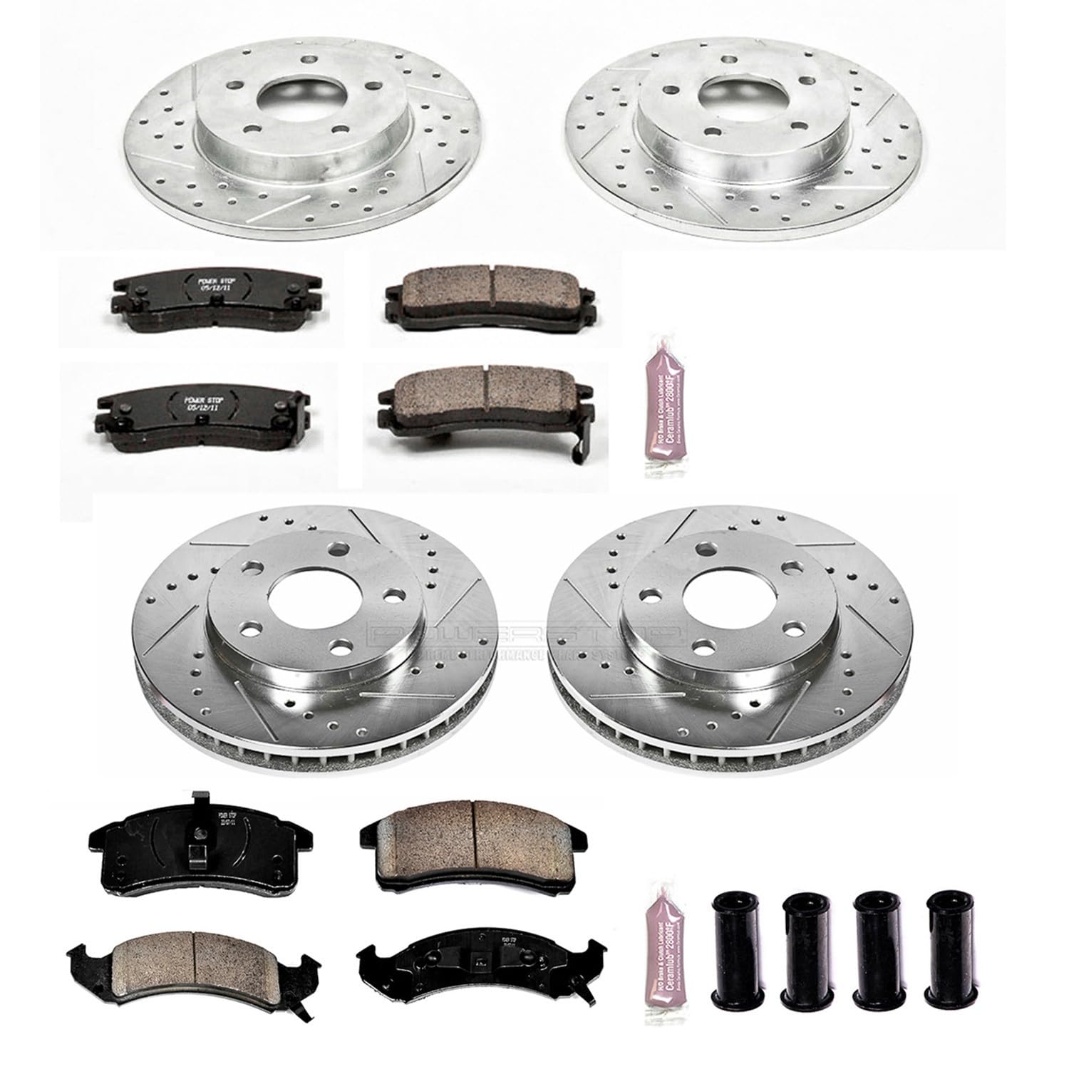 Power Stop K2762 Z23 Carbon Fiber Brake Pads Front and Rear with Drilled & Slotted Brake Rotors Kit For Cadillac Eldorado 1992-1993, Cadillac Seville 1992-1993 [Model Specific]