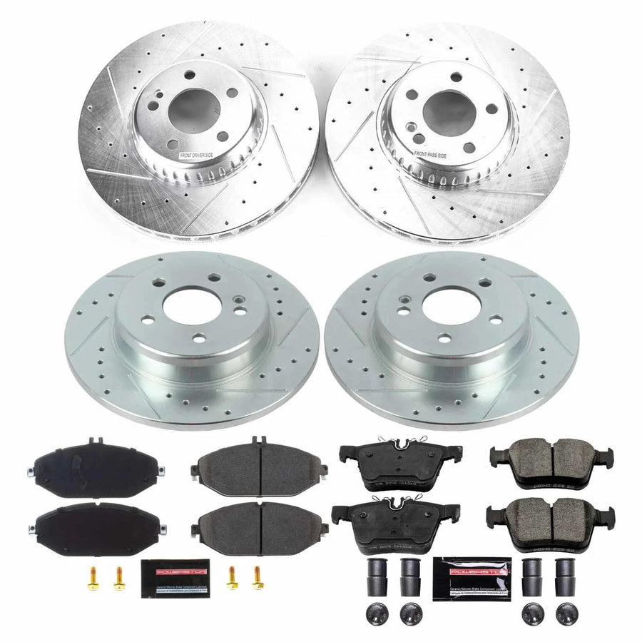 Power Stop K8103, Front and Rear Brake Kit-Drilled/Slotted Brake Rotors & Carbon Ceramic Brake Pads and 1 Front & 1 Rear Sensor Wires
