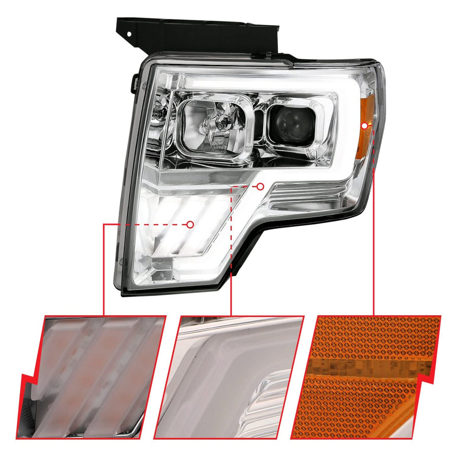 ANZO (111470) USA 2009-2013 Ford F-150 Projector Light Bar G4 Switchback H.L. Chrome Amber