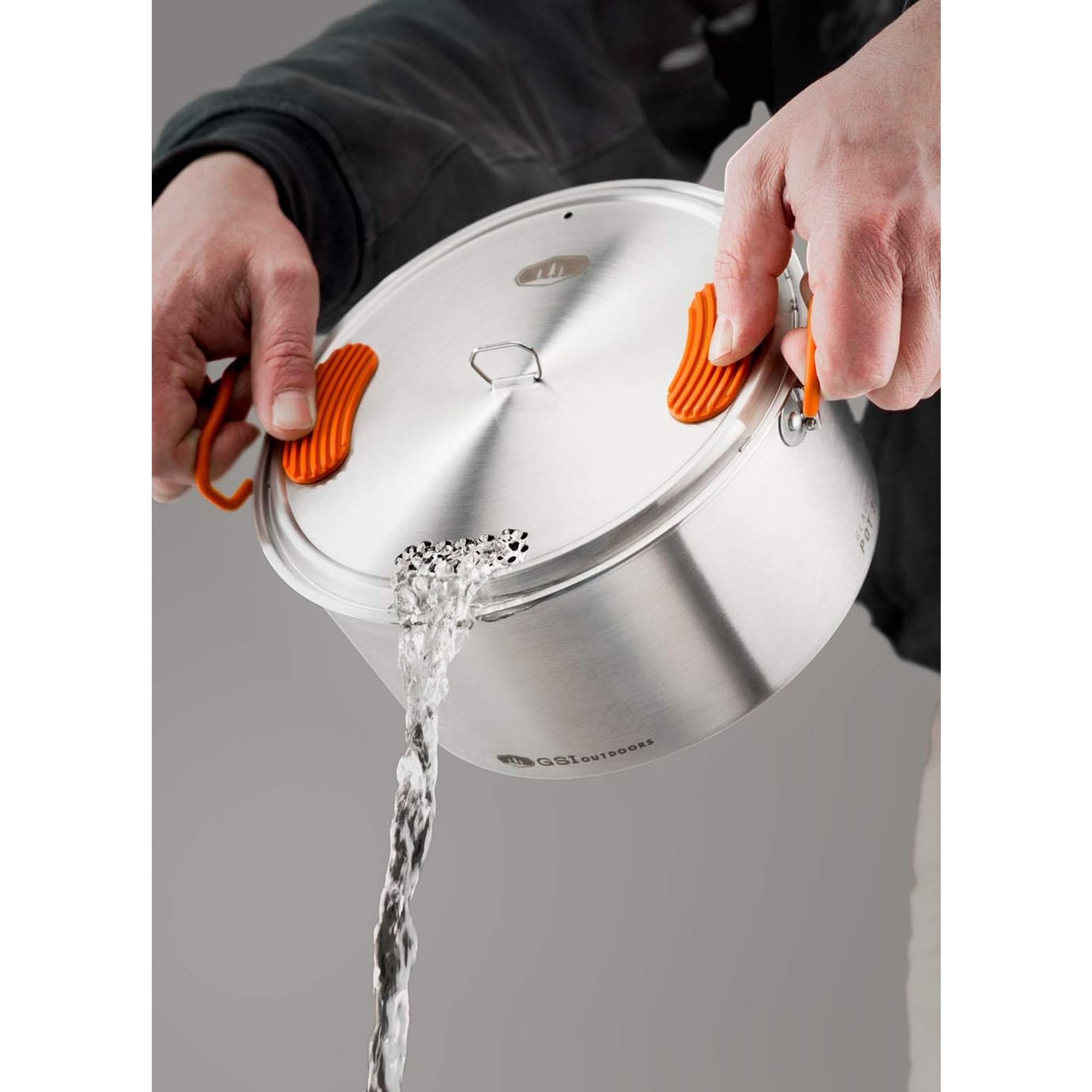 GSI Outdoors Stainless Steel Glacier Base Camper - Medium - 3 Pieces Cookset - Durable, & Compact Pot Pan for Camping