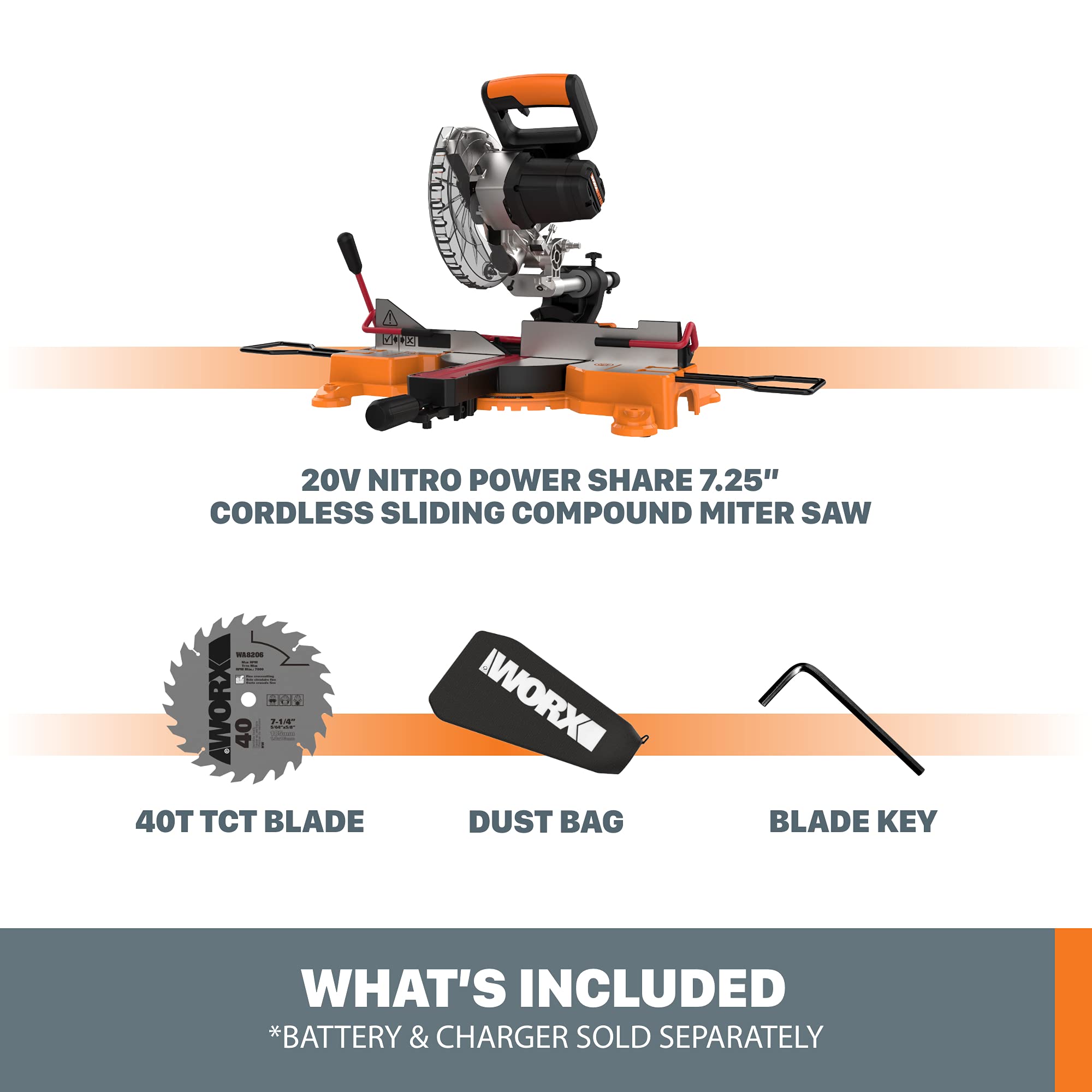 20V Worx Cordless Sliding Miter Saw (Tool Only)