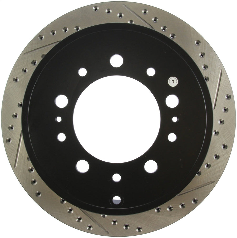 Rear Left StopTech 127.44157L Automotive Replacement Drilled and Slotted Disc Brake Rotor Fits Select Lexus LX570, Toyota Land cruiser/Sequoia/Tundra