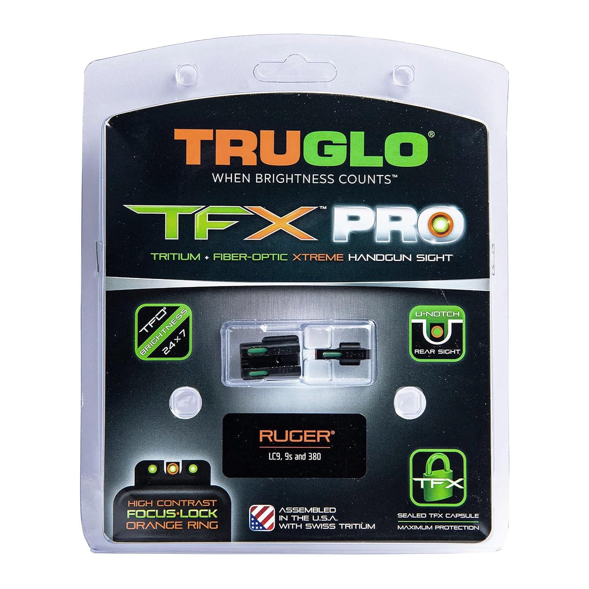 TFX Pro TRUGLO Tritium and Fiber Optic Xtreme Handgun Sights for Ruger Pistols, Black, One Size