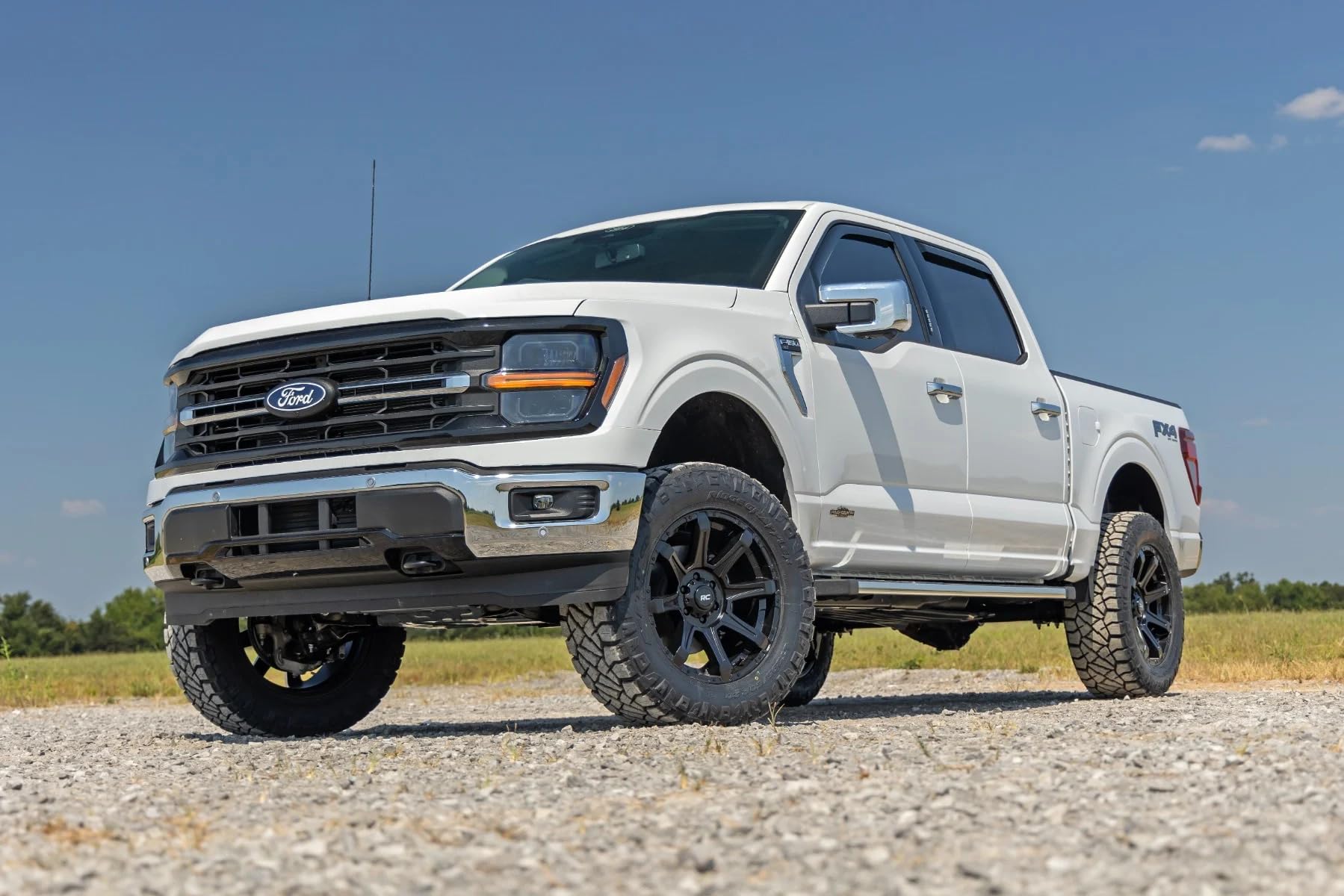 Rough Country Window Rain Guards in-Channel for Ford F-150, Lightning, F-250, F-350, Raptor Crew Cab (2015-2025) - Low Profile Visors, 4-Pc Rain Guard for Trucks