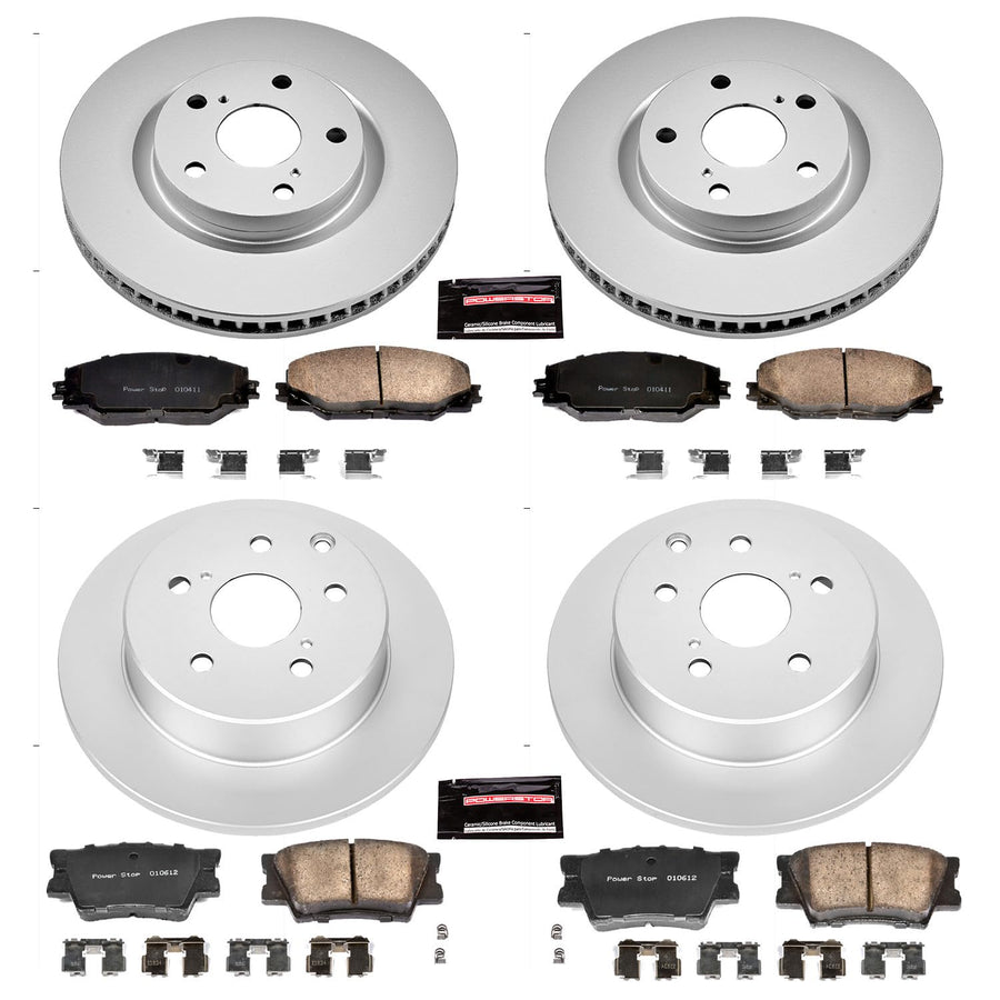 Power Stop CRK4101 Coated Brake Rotors and Ceramic Brake Pads Kit Front and Rear For 2006-2018 Toyota Rav4 [Application Specific Models with 3rd Row Seat