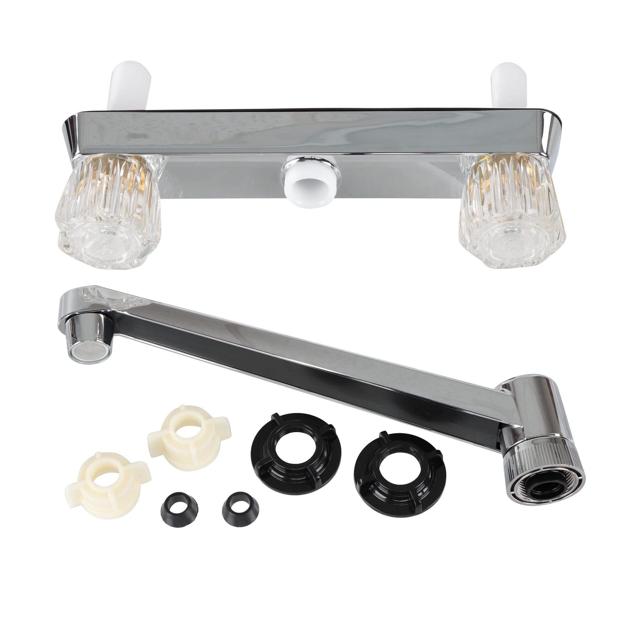 RV Kitchen Faucet Empire Faucets - Chrome Centerset Swivel Kitchen Spout with Dual Crystal Handles for Petite Kitchens