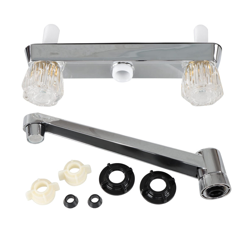 RV Kitchen Faucet Empire Faucets - Chrome Centerset Swivel Kitchen Spout with Dual Crystal Handles for Petite Kitchens