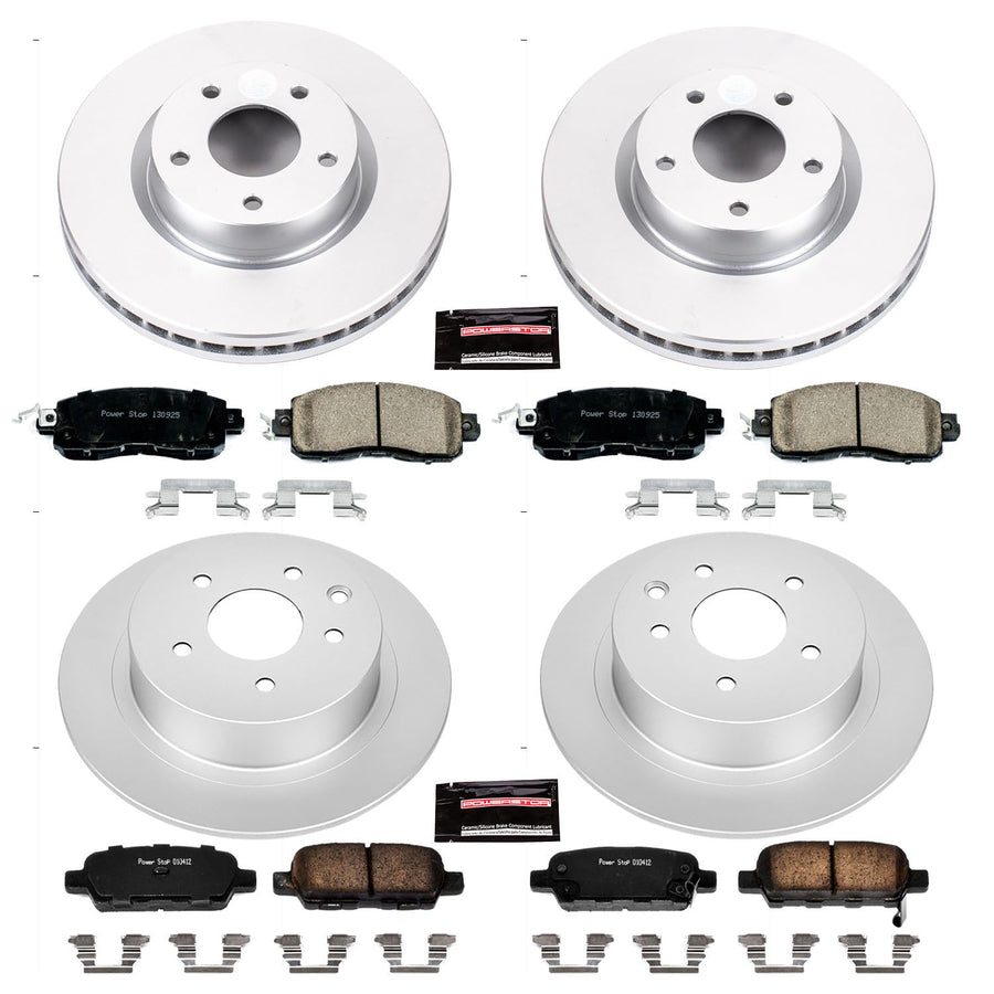 Power Stop Z17 Evolution Geomet Coated Brake Pads and Brake Rotors Kit Front and Rear For 2013-2023 Nissan Altima [Models with Manual Parking Brake]