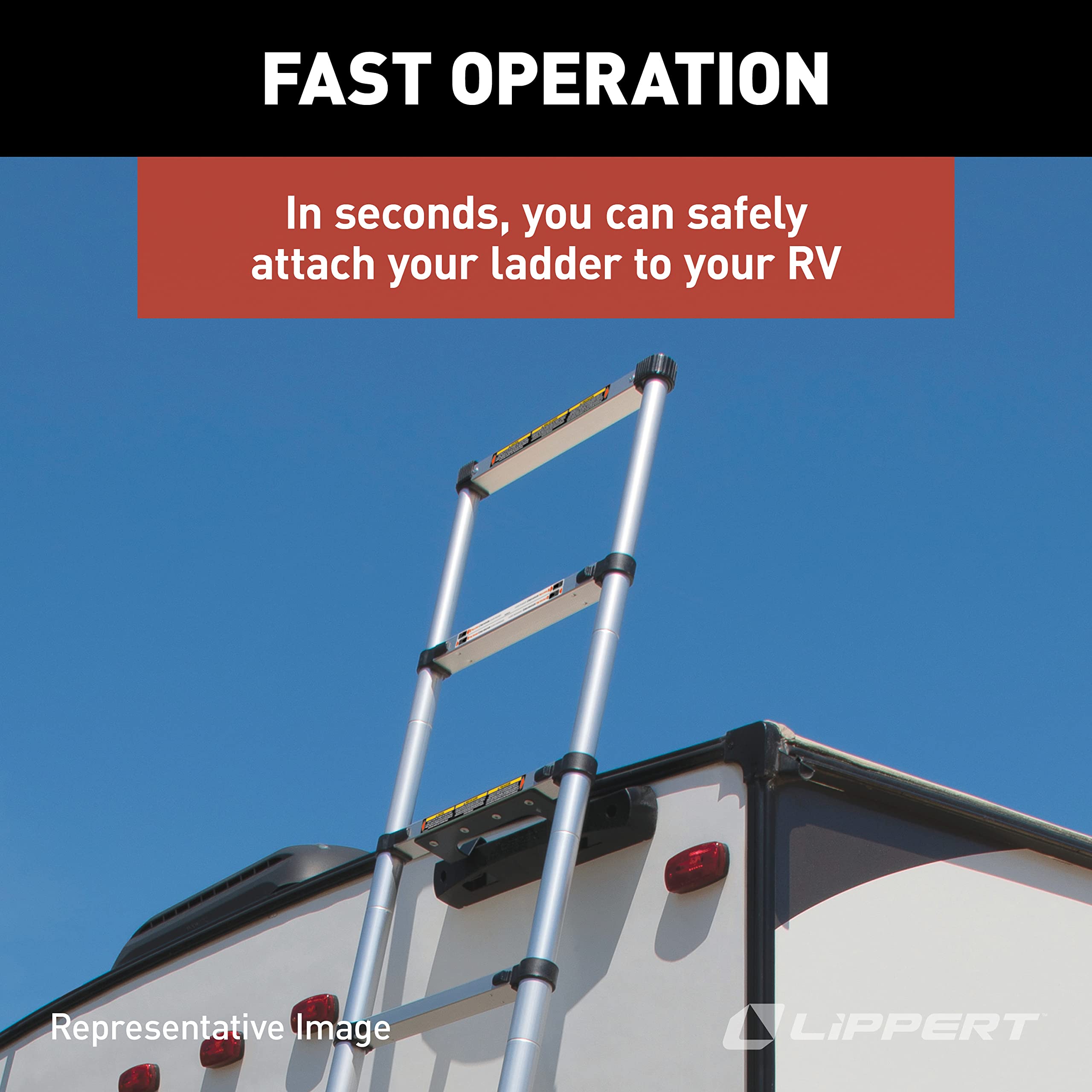 On-The-Go Ladder Lippert Components Telescoping Ladder for 5th Wheel RVs, Travel Trailers and Motorhomes