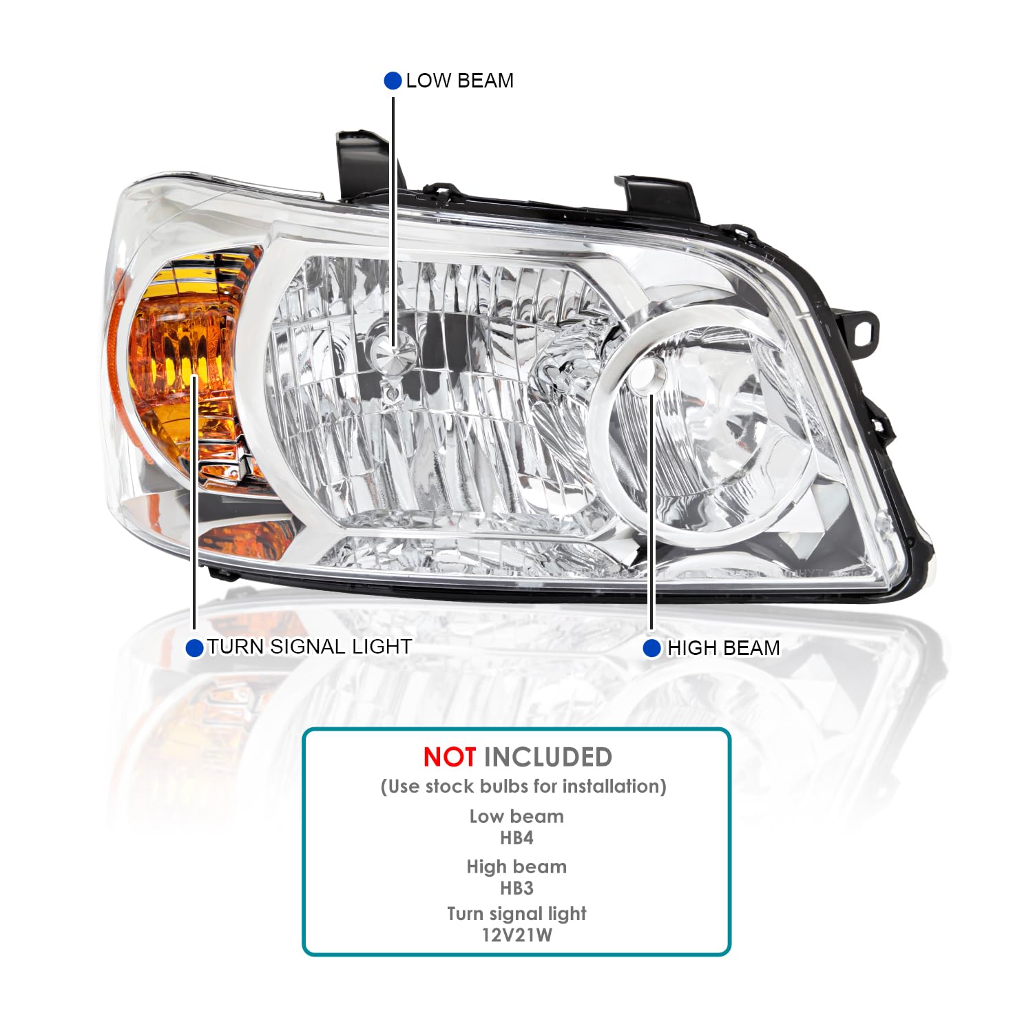 Chrome Headlights SPEC-D TUNING Compatible with 2004-2007 Toyota Highlander, Left + Right Pair Headlamp Assembly