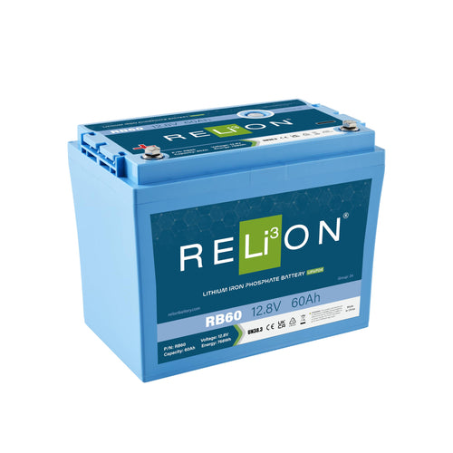 12V RELiON RB60 | 60Ah LiFePO4 Lithium-ion Battery | Group 27 | 3500~5000 Cycles | Waterproof (IP67 Rating) | 10 Year Warranty | Perfect for Boat, Kayak, Trolling Motor, RV, Solar, Off Grid etc.