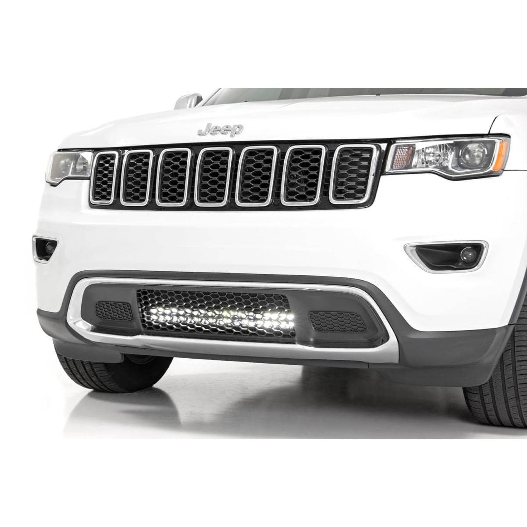 20" Rough Country Dual Row LED Light Bar Kit for Jeep Grand Cherokee WK2 (2011-2020) - Hidden Bumper Mount, 200W Spectrum Series, 18,000 Lumens, Combo Spot & Flood Beam