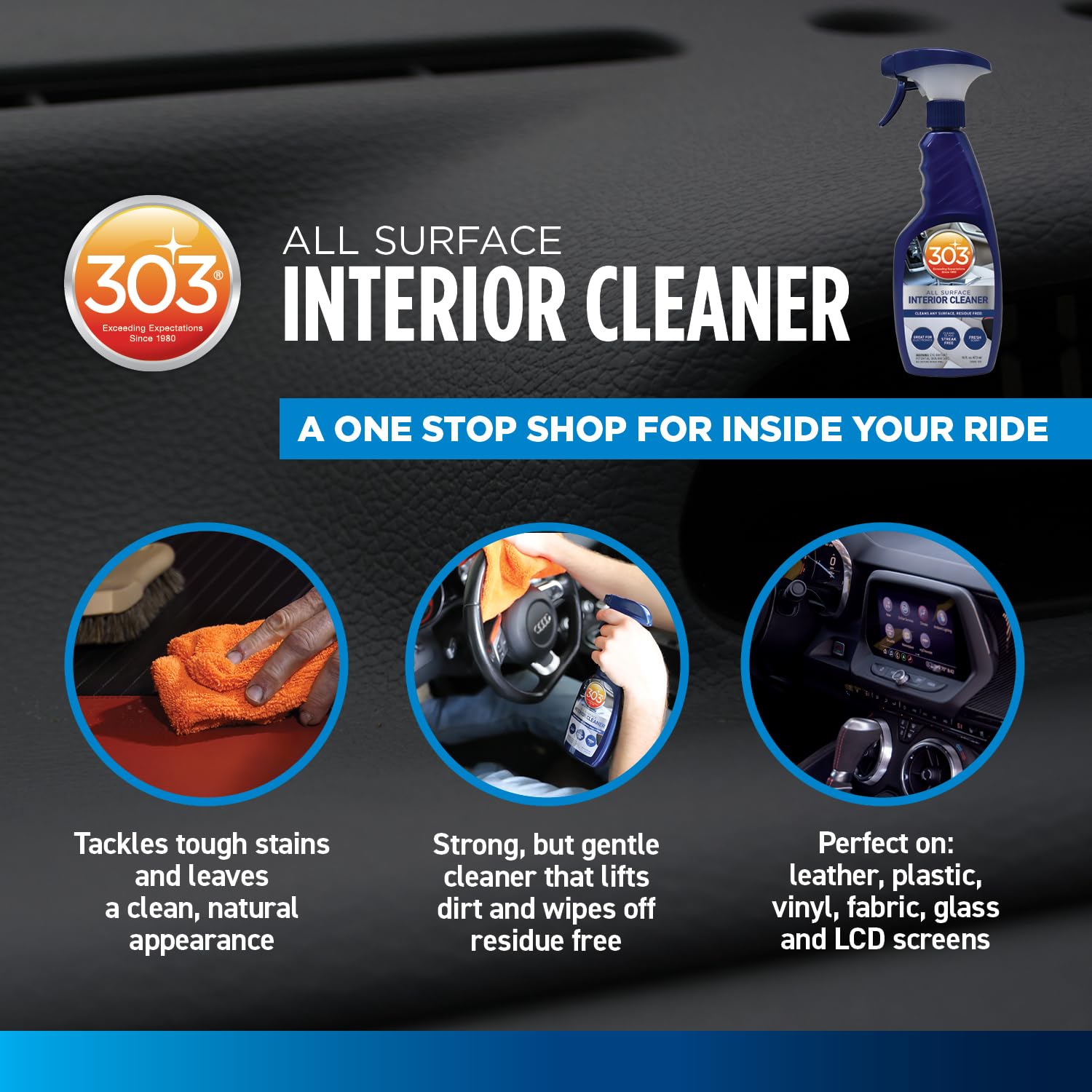 Interior Cleaner 303 Products - Cleans Any Surface Easily, Residue Free - Great for Use on Touch Screens, Including LCD - Cleans Glass Streak Free, 16 fl. oz. (30588)