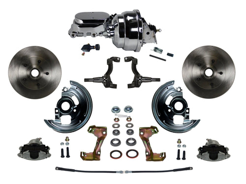 Power LEED BRAKES Front Disc Brake Conversion Kit With 8" Dual Chrome Booster Flat Top Chrome M/C Adjustable Proportioning Valve