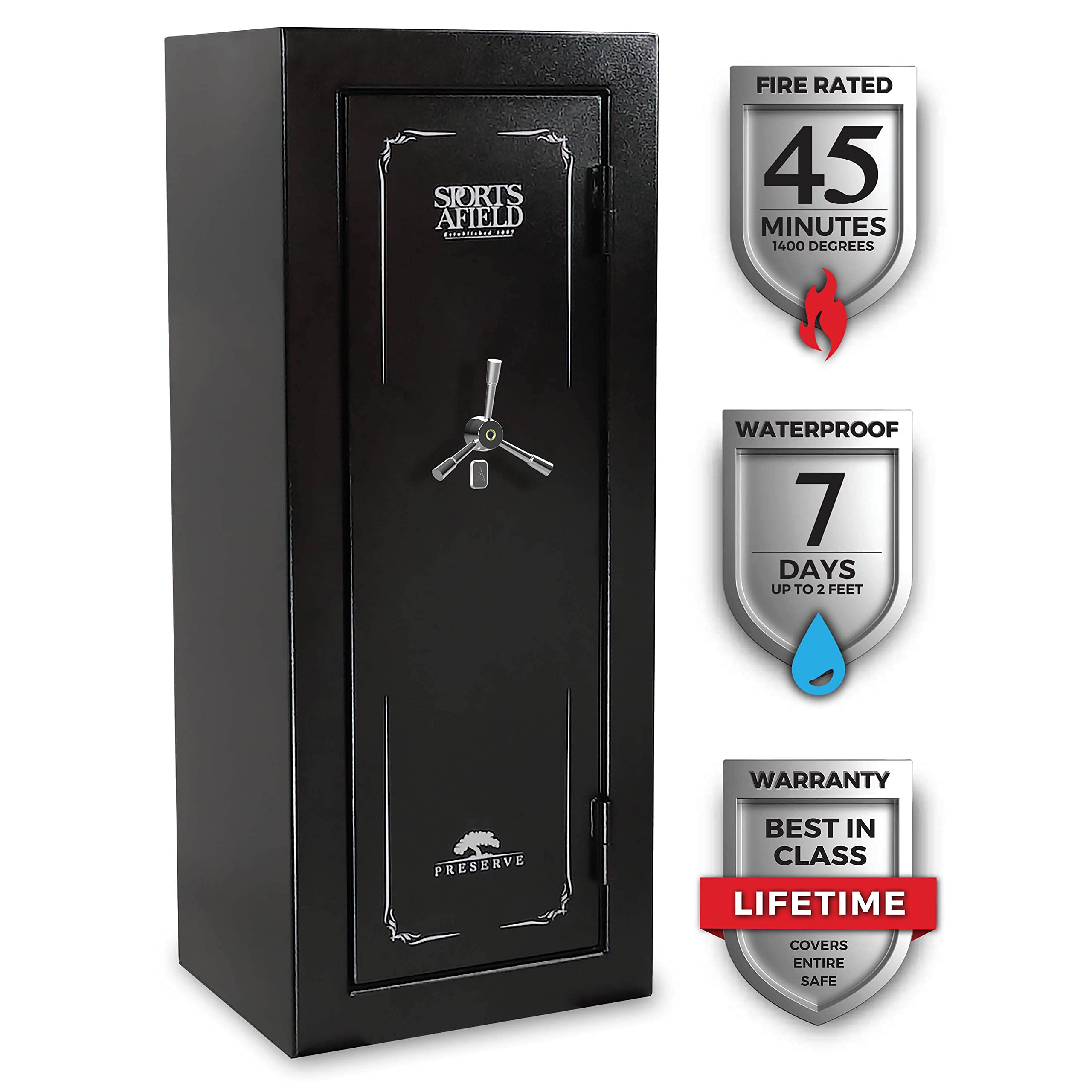 24-Gun Fire and Waterproof Biometric Gun Safe - Preserve, Black