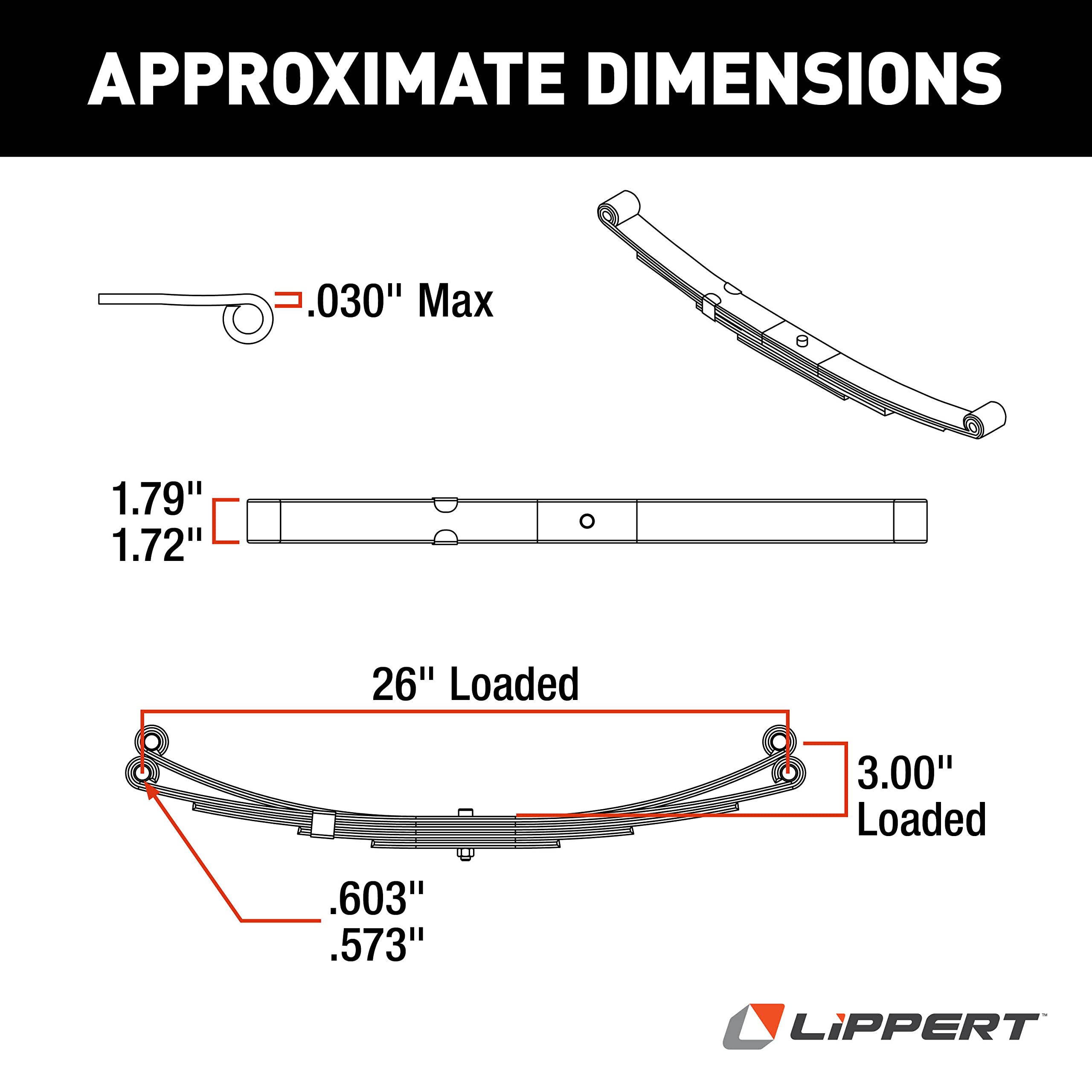 26" Lippert Replacement Double-Eye Leaf Spring for RV Trailer Suspension Systems with 2,000-lb. Weight Capacity - 125797