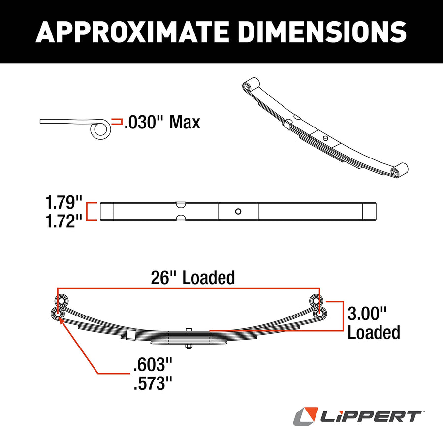 26" Lippert Replacement Double-Eye Leaf Spring for RV Trailer Suspension Systems with 2,000-lb. Weight Capacity - 125797