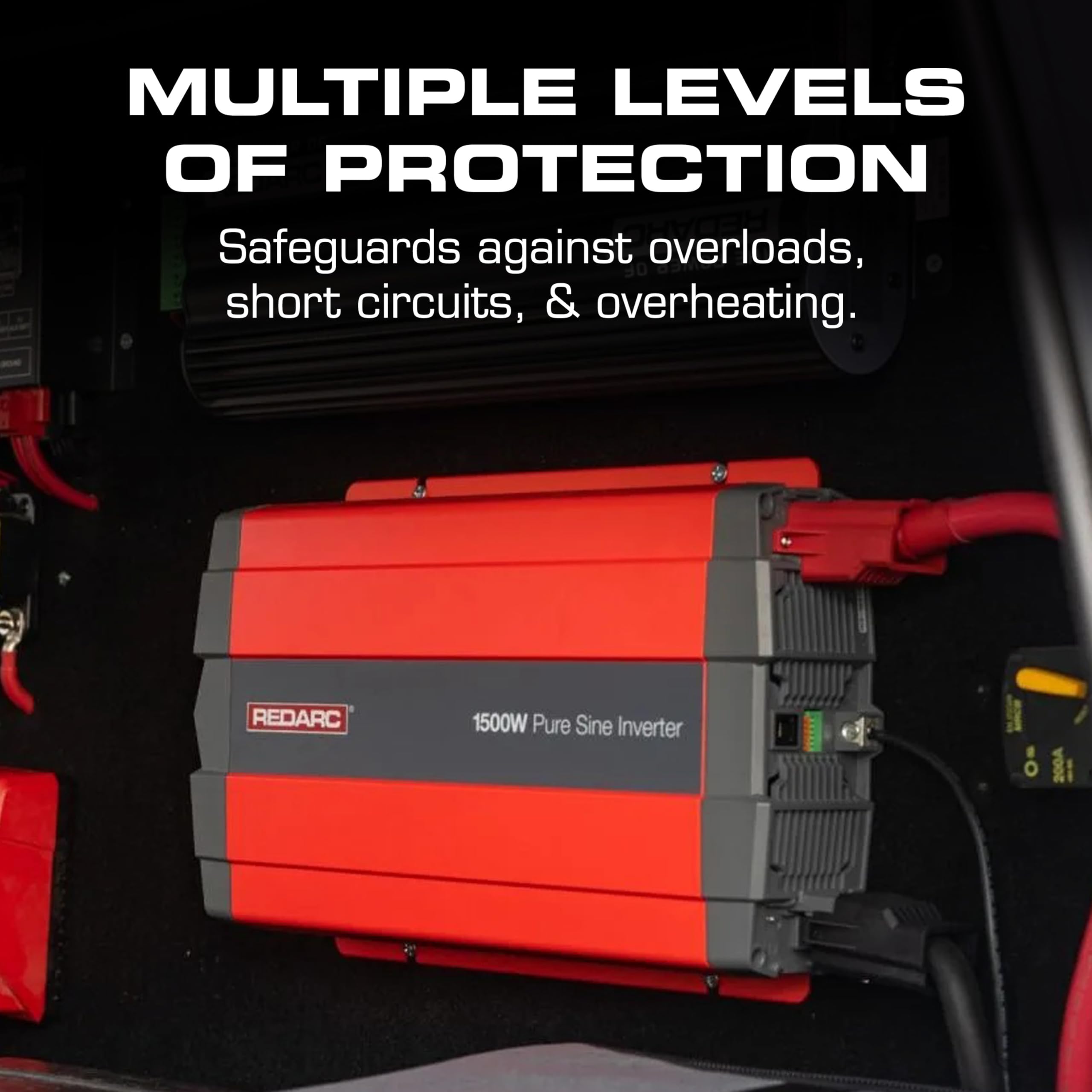 2000W REDARC Pure Sine Wave Inverter, 12V DC to 110 / 120V AC Power Converter, Portable Power Inverter, Connects to Car Battery System, Adapter for Camper, RV, Truck, Off-Grid Camping