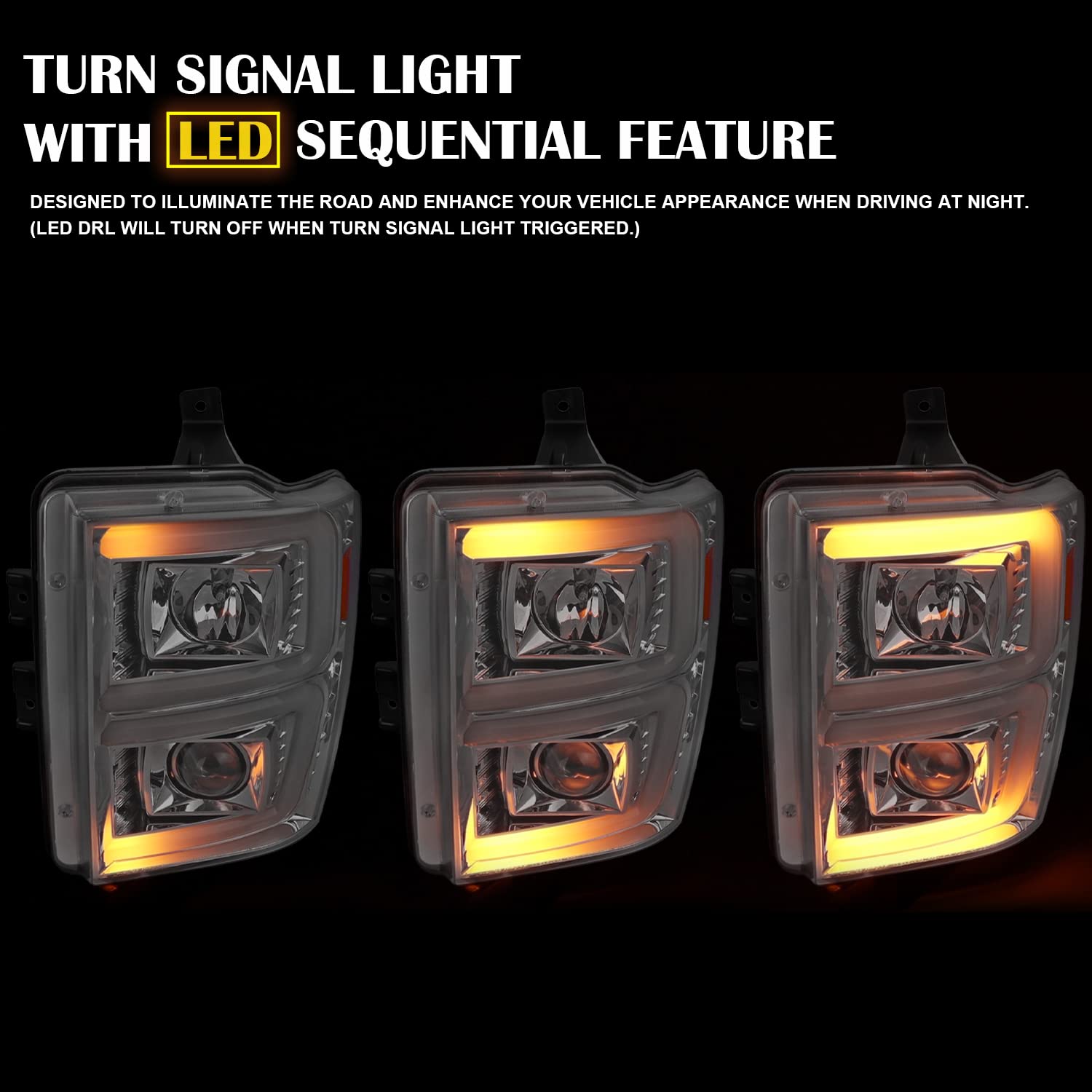 Chrome Sequential Switchback Projector Headlights SPEC-D TUNING Compatible with 2008-2010 Ford F-250, F-350, F-450