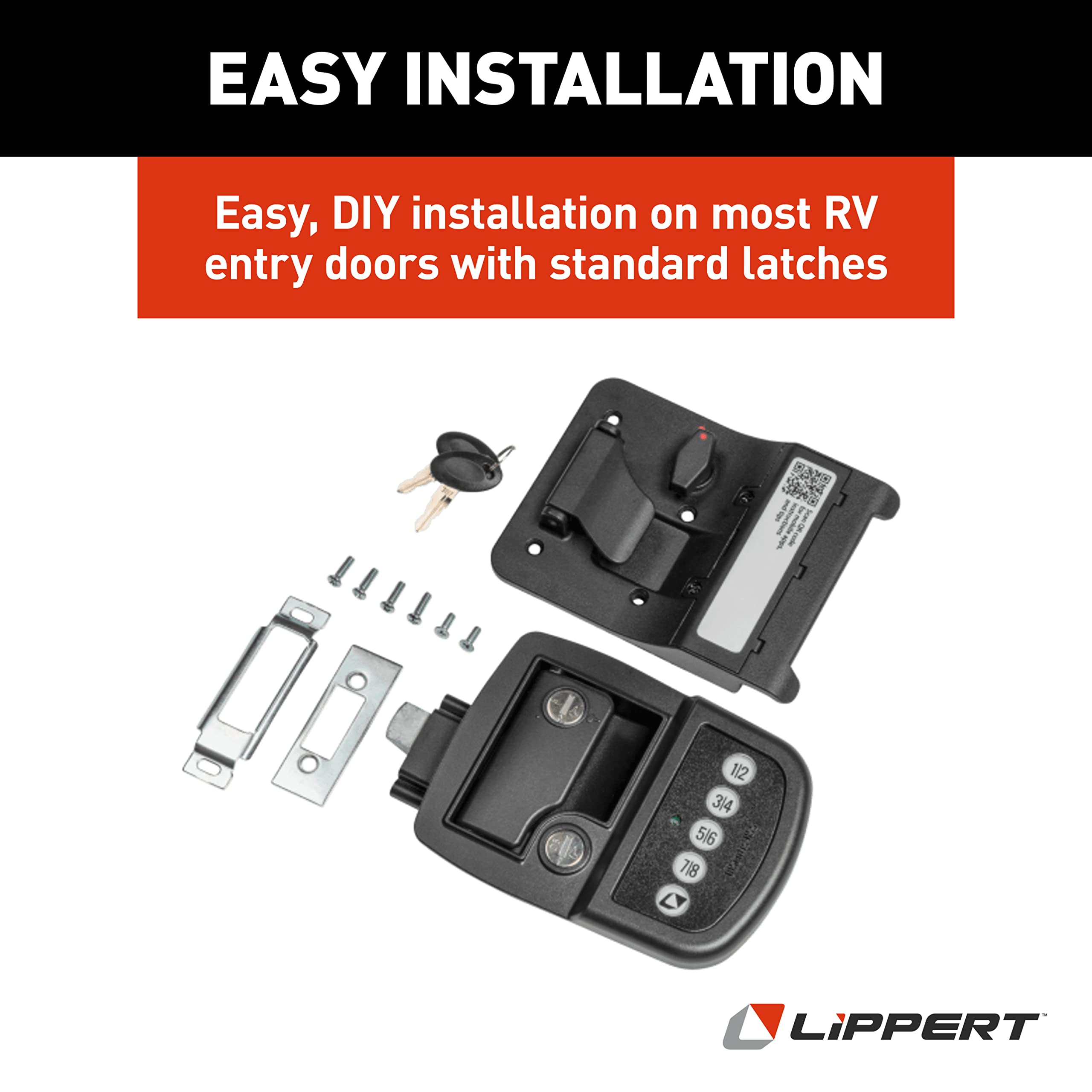 Keyless Lippert RV Door Lock with Bluetooth, Extra Keys, Keypad, Left-Hand Latch Configuration for Left-Hinging Doors - 2022114114