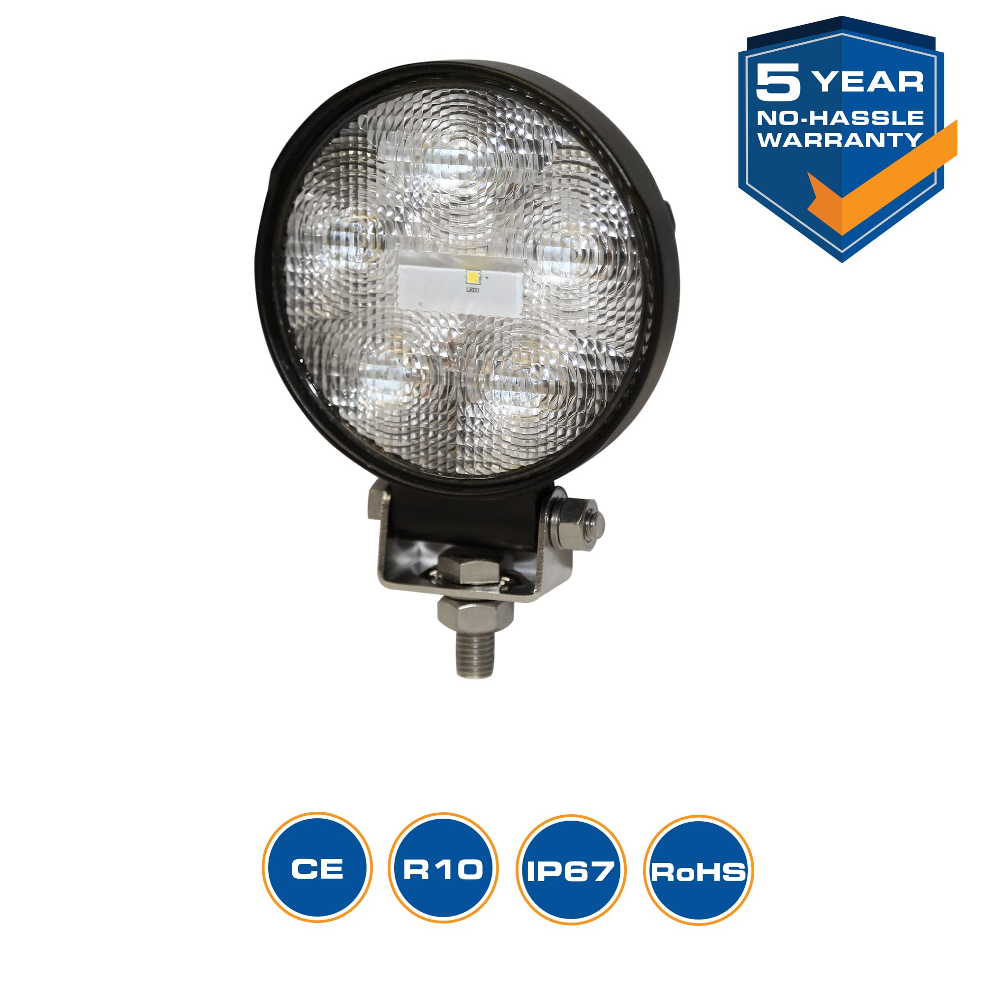 ECCO 5 Inch Round LED Work Light White Flood Beam 18W 700lm 12V 24V Waterproof for Commercial Vehicle Light, Tow Truck, Work Truck, Construction Vehicle, 5 Year Warranty