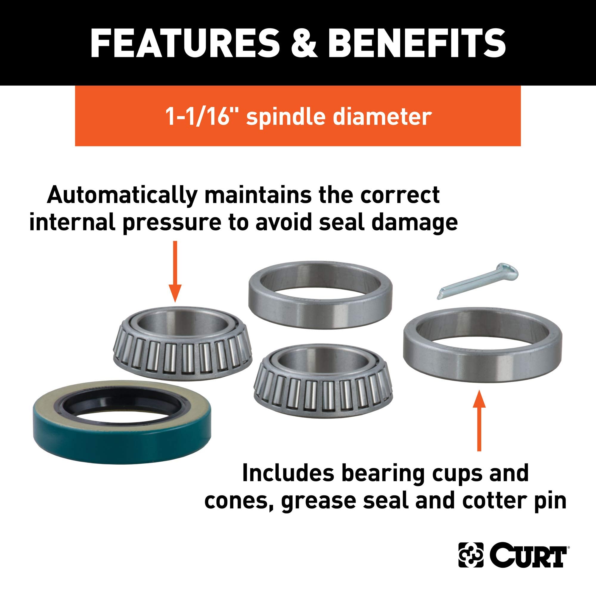 CURT Replacement 23211 Trailer Wheel Bearing Kit, 1-1/16-Inch Inside Diameter