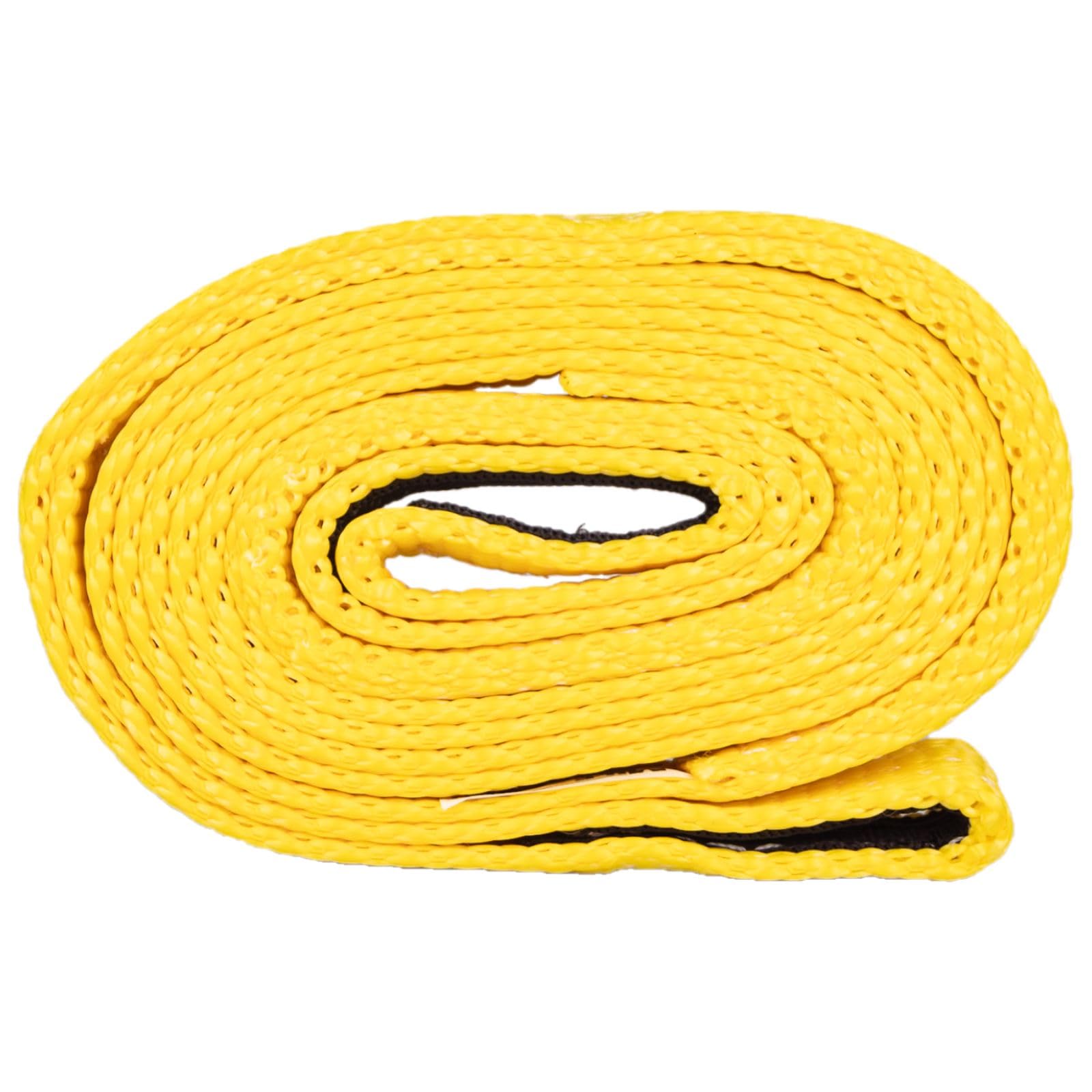 Mile Marker Single 19108 Yellow 1″ x 8′ ATV Tow Strap - Designed for Strength & Durability - Rated to 7,200 lbs. - Reinforced Eyelet on Each End - Worry Free Storage