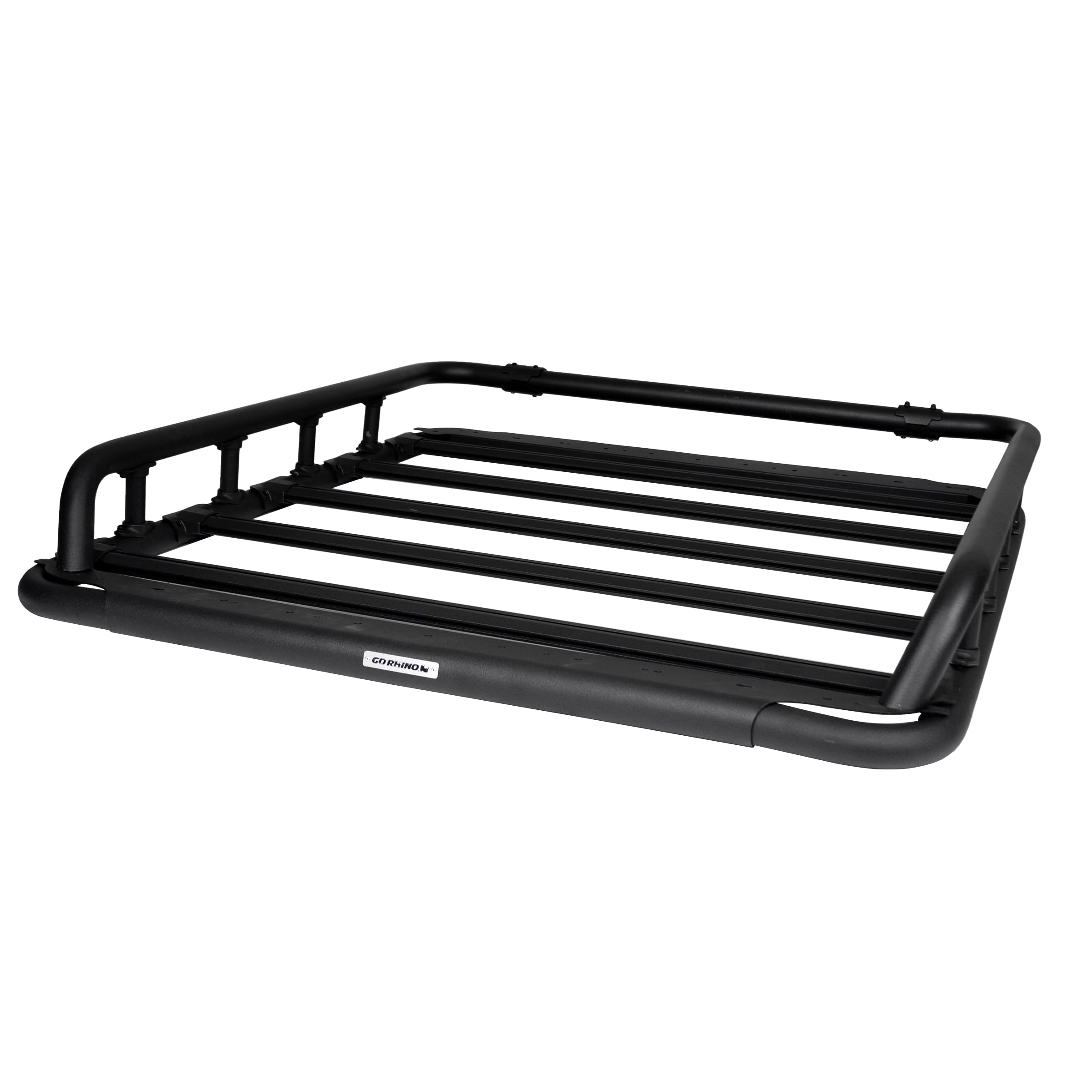 Go Rhino 500 SRM Flat Platform Roof Rack w/Tri-Rail & Clamps | Aluminum, Textured Black, L: 55" x W: 52" | 5935352T | Mounts to Most Cross Bars