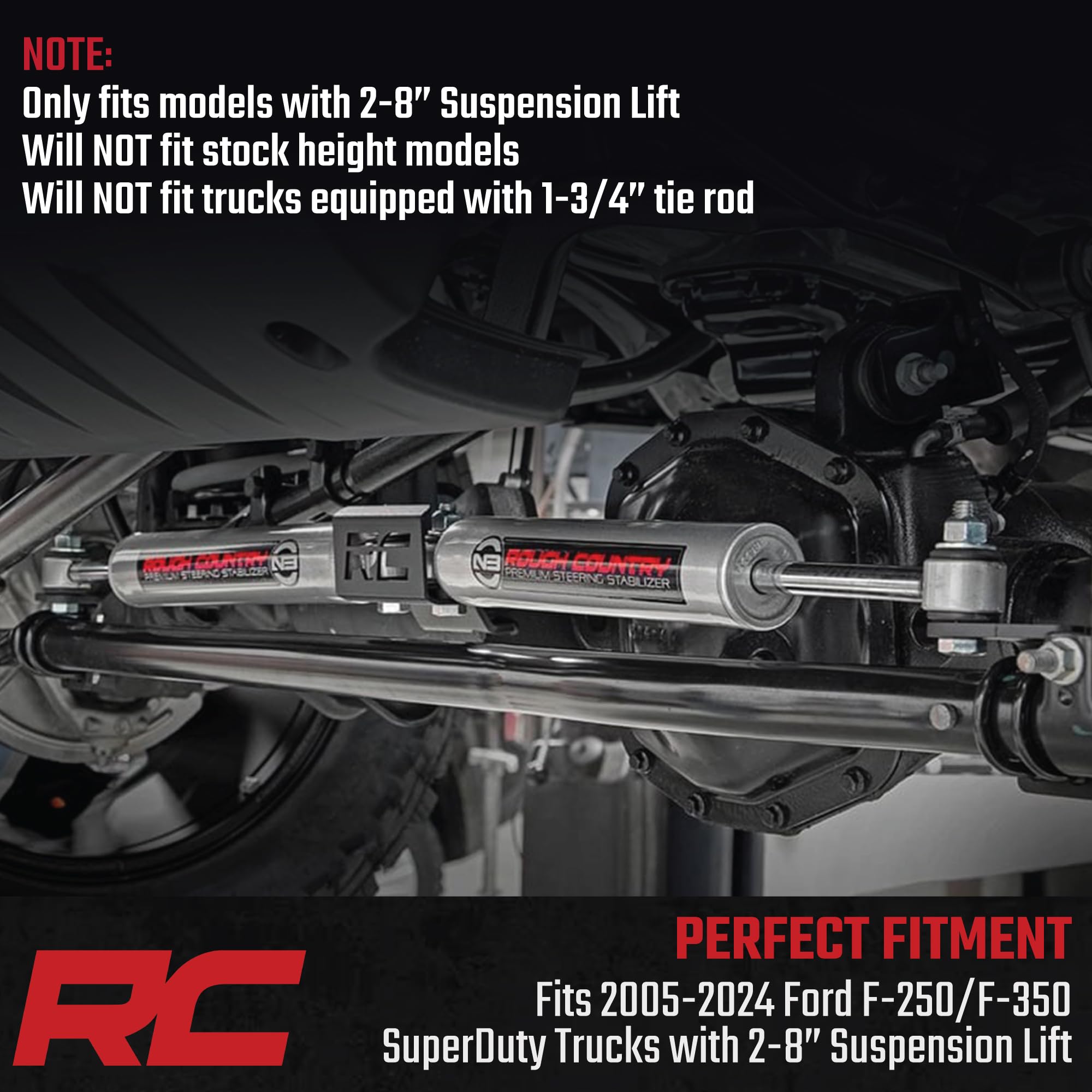 Rough Country Dual N3 Steering Stabilizer for 05-24 Ford Super Duty - 8749130