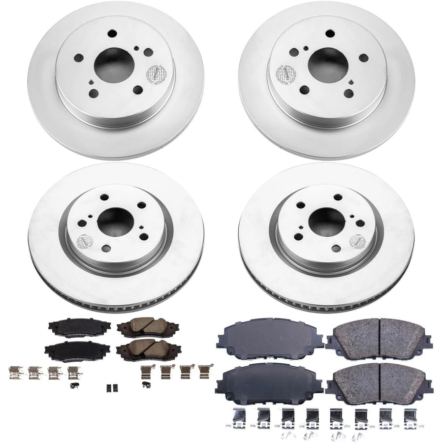 Power Stop Front and Rear Coated Brake Rotors and Z17 Ceramic Brake Pads Kit For ES250, ES300h, ES350, UX200, UX250h, Avalon, C-HR, Camry, RAV4, Venza [Model Specific]