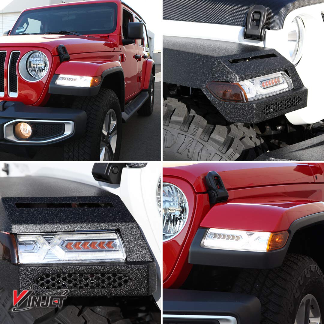 Fog Lights Winjet Compatible with [2018 2019 2020 Jeep Wrangler JL Gladiator JT] X-LED DRL Daytime Running Lights with Sequential Fender Turn Signal