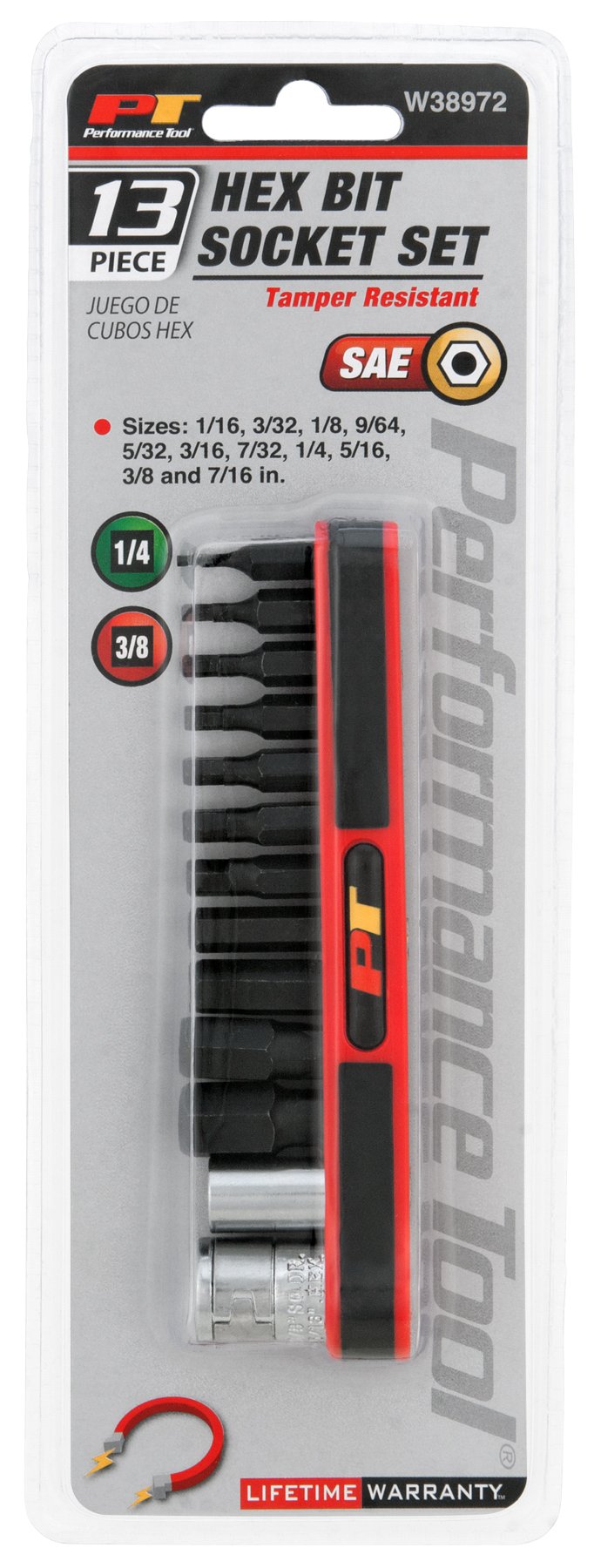 W38972 Performance Tool Impact Grade SAE Bit Set with Holders - CrV Bits for Strength and Durability - Includes 11 Sizes and Magnetic Storage Holder