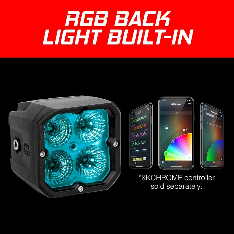 XKGLOW 2PC Cube Light Flood Beam SAE Bluetooth App Control